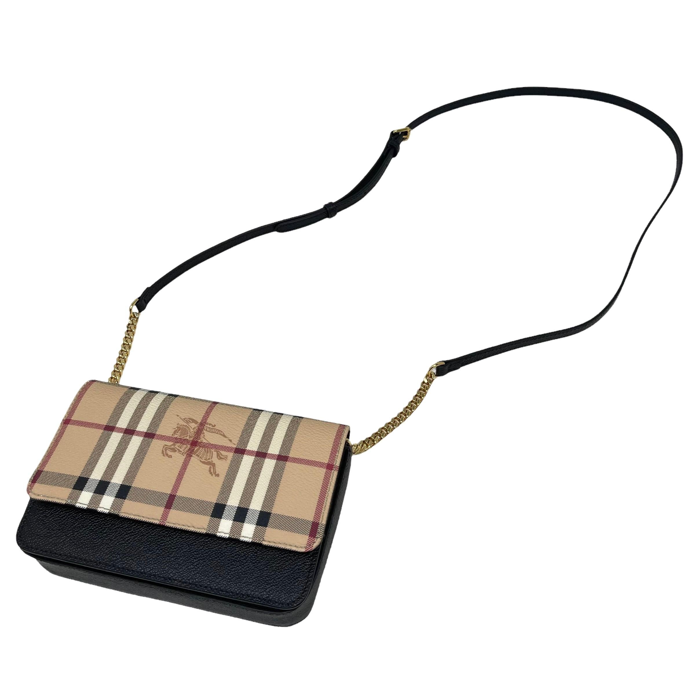 NEW Burberry Black Haymarket Check Leather Crossbody Bag For Sale 5