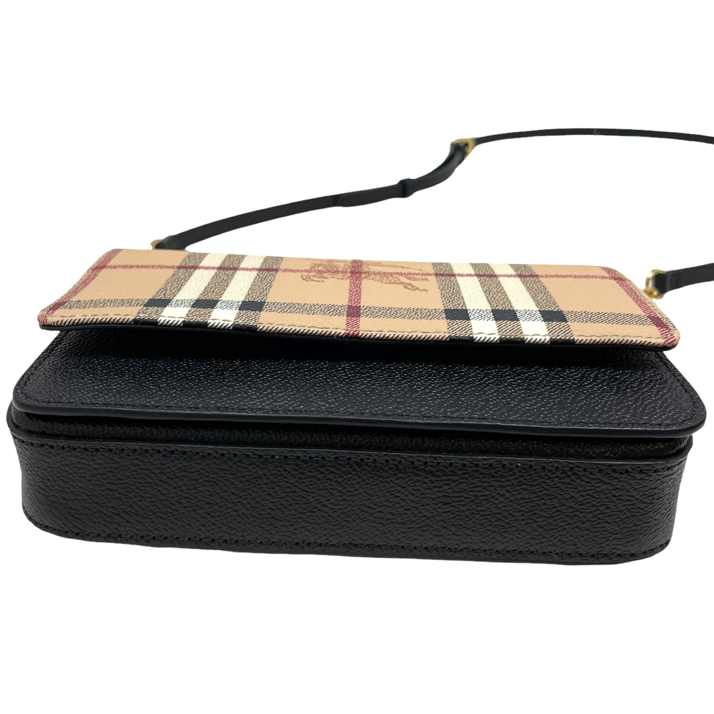 NEW Burberry Black Haymarket Check Leather Crossbody Bag For Sale 6