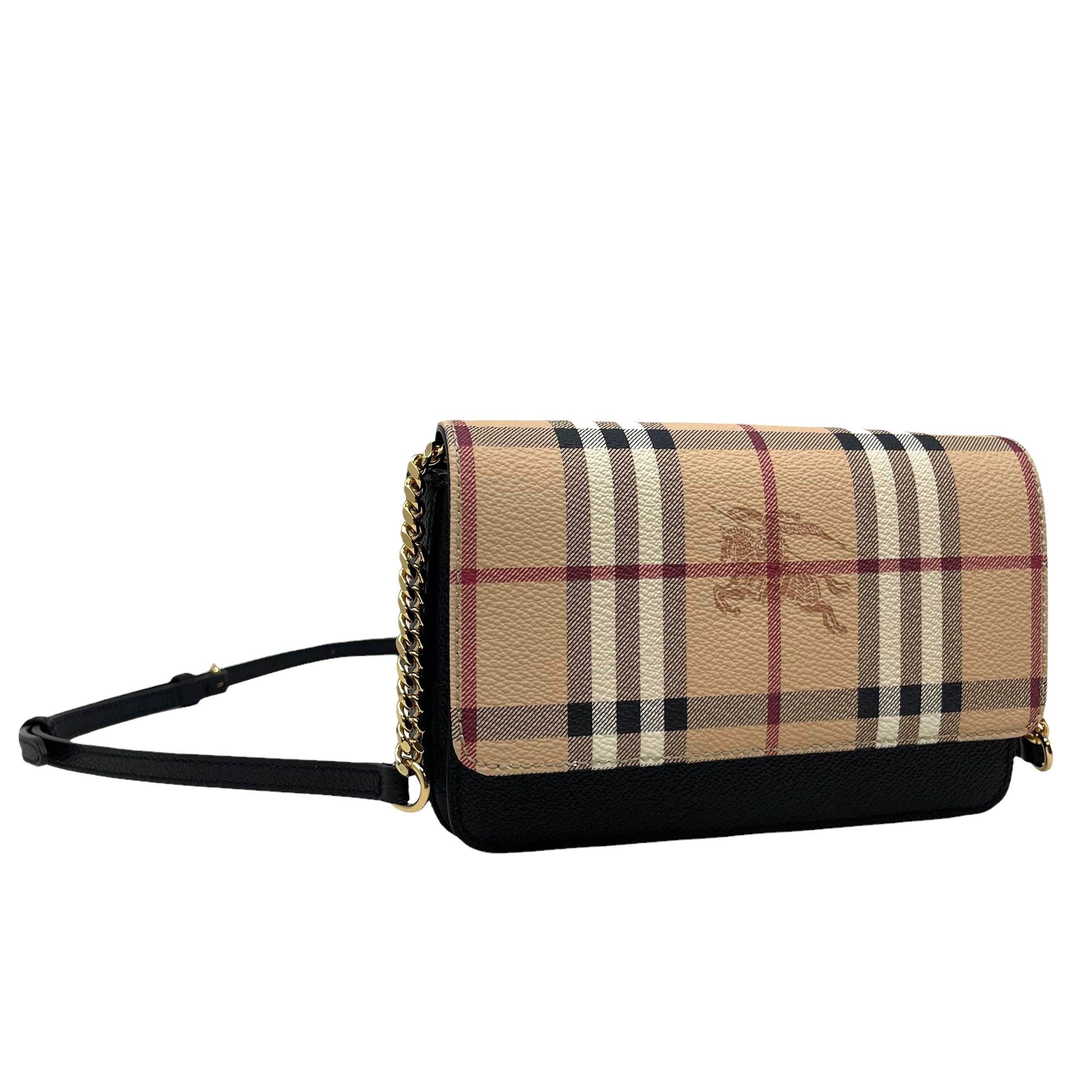 Brown NEW Burberry Black Haymarket Check Leather Crossbody Bag For Sale