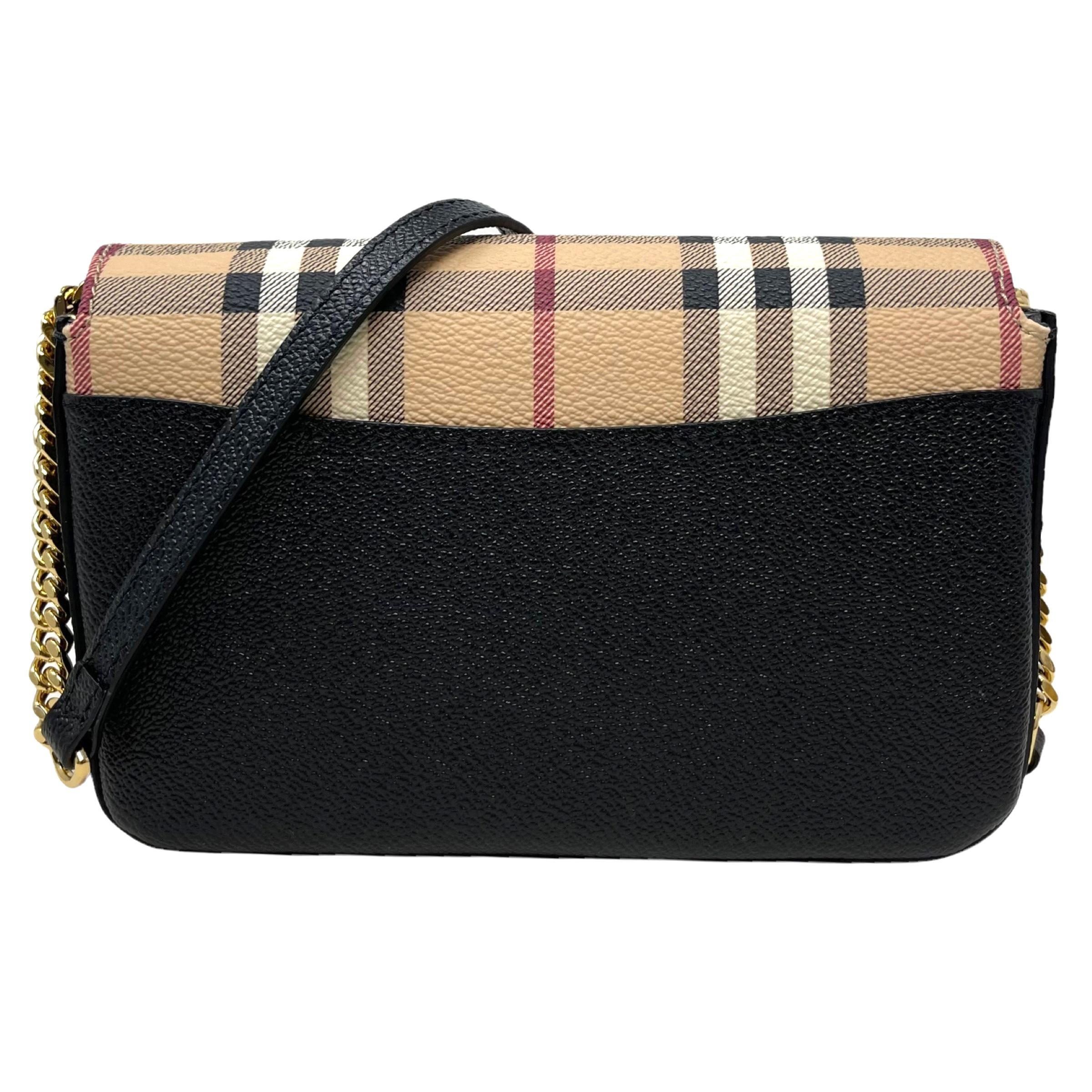 Women's NEW Burberry Black Haymarket Check Leather Crossbody Bag For Sale