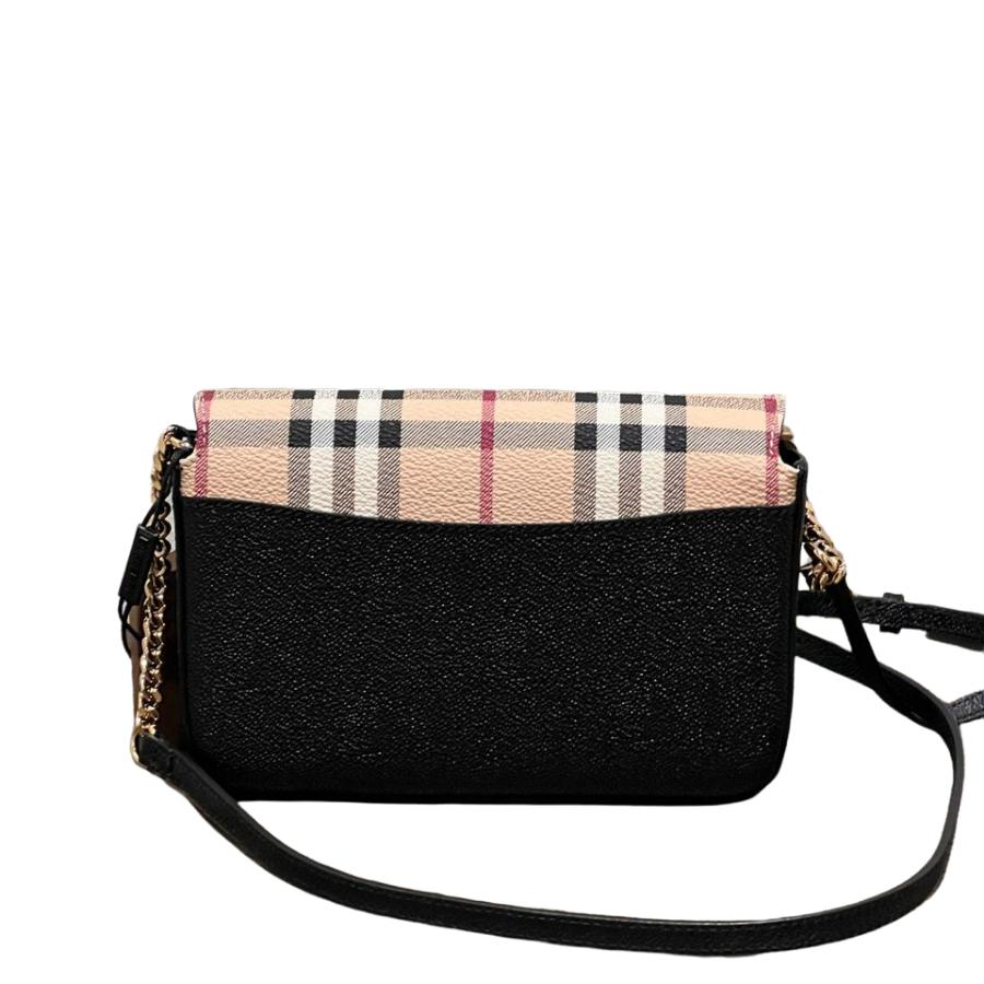 NEW Burberry Black Haymarket Check Leather Crossbody Bag For Sale 1