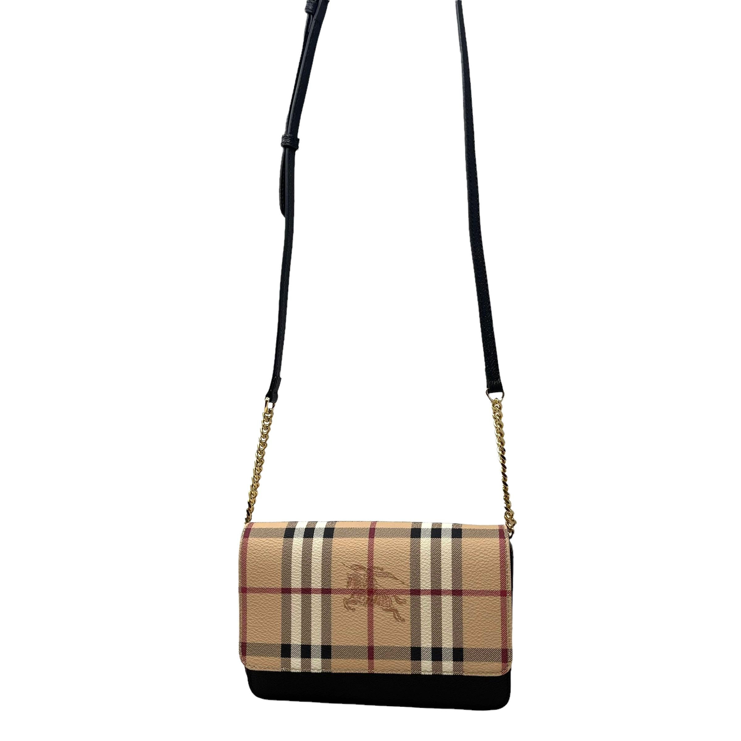 NEW Burberry Black Haymarket Check Leather Crossbody Bag For Sale 2