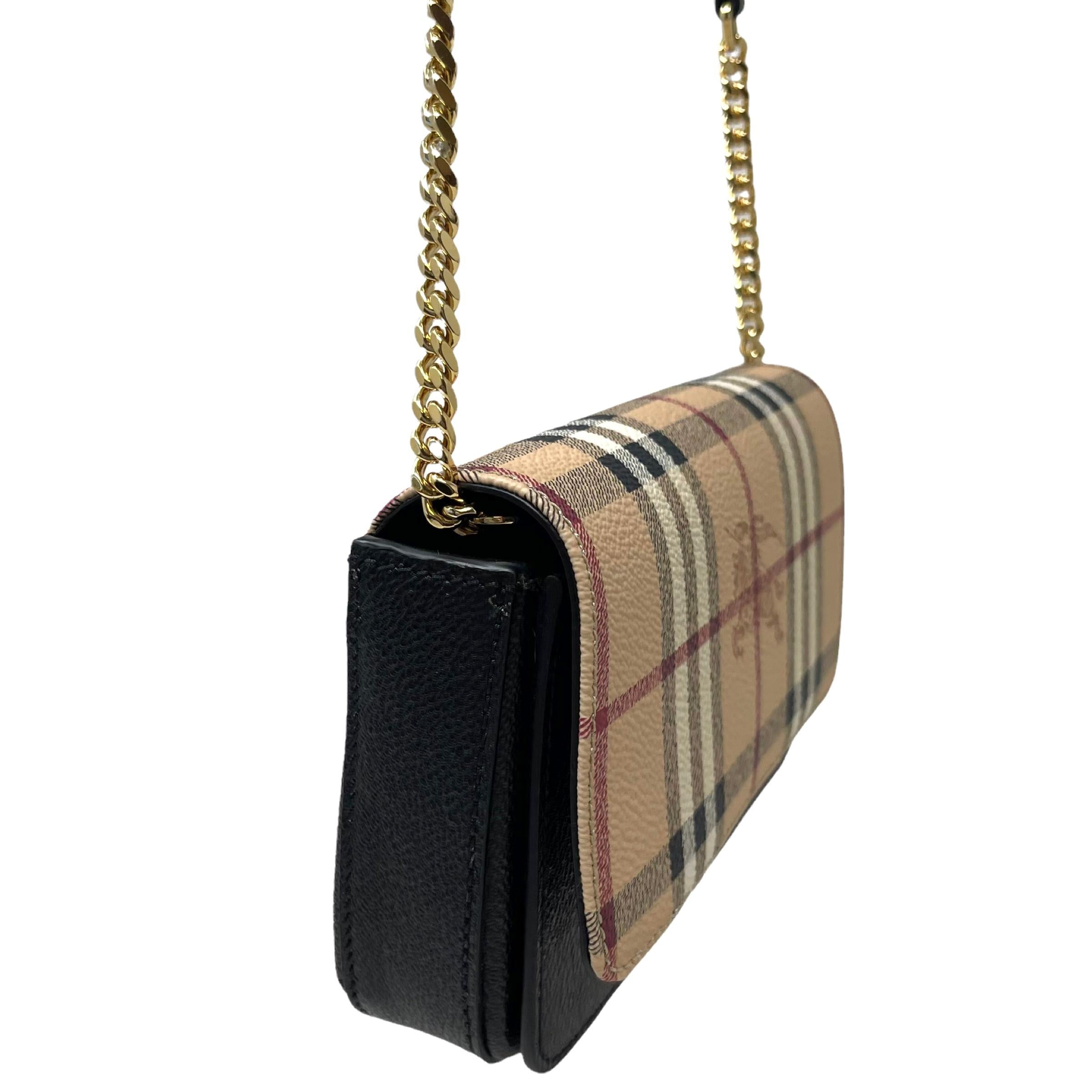 NEW Burberry Black Haymarket Check Leather Crossbody Bag For Sale 3