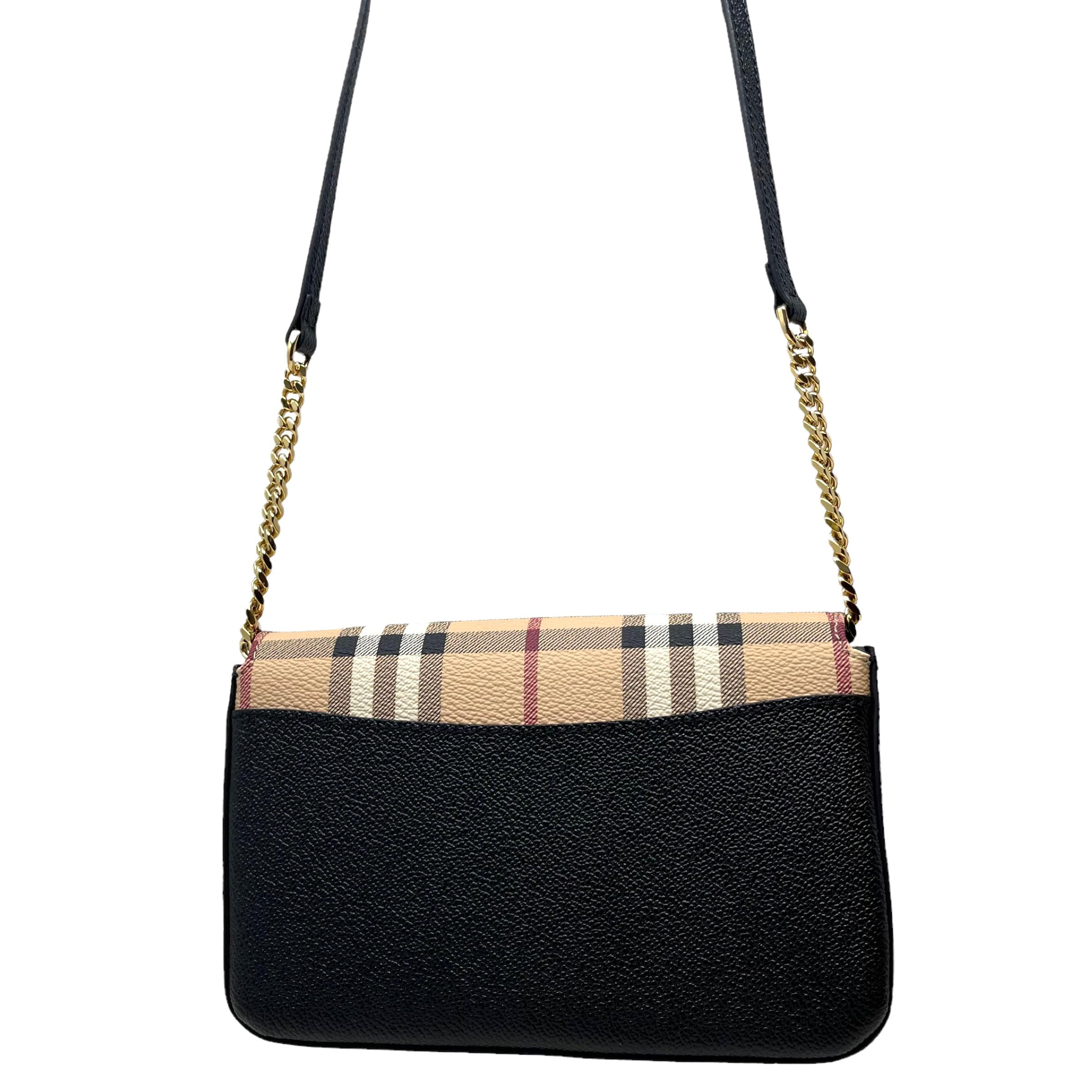 NEW Burberry Black Haymarket Check Leather Crossbody Bag For Sale 4