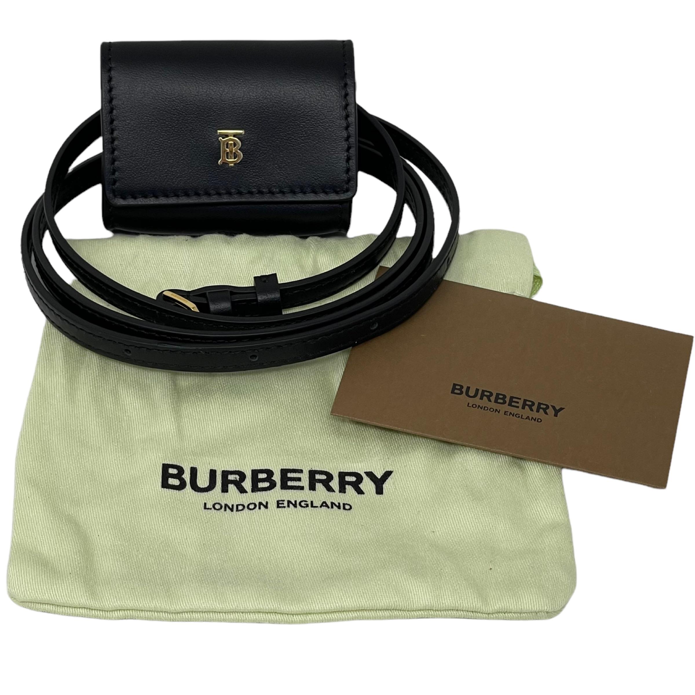 NEW Burberry Black Leather Airpods Pro Case Lanyard Crossbody Bag For Sale 5