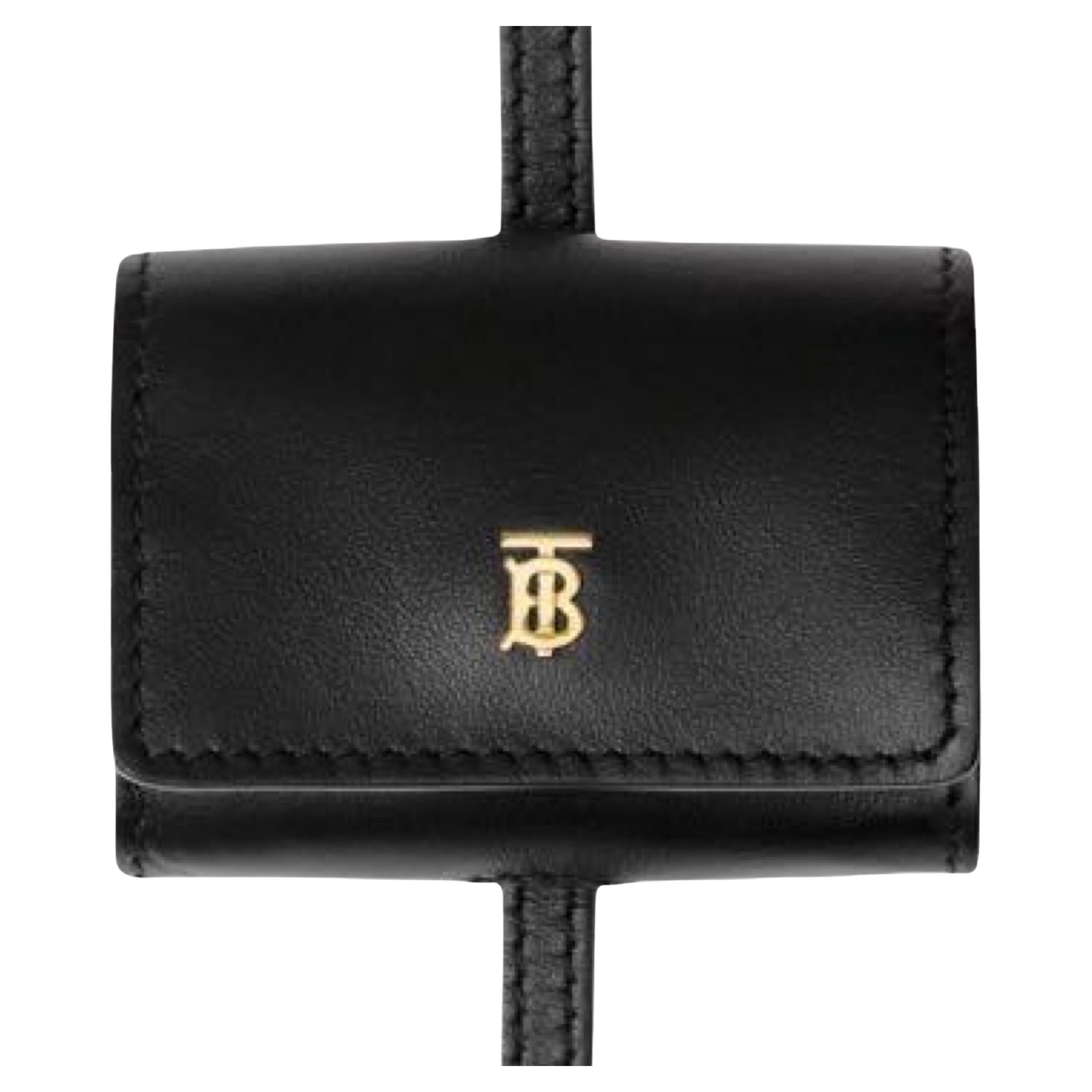 NEW Burberry Black Leather Airpods Pro Case Lanyard Crossbody Bag For Sale