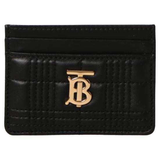 New Burberry Black Lola Quilted Leather Card Holder Wallet For Sale