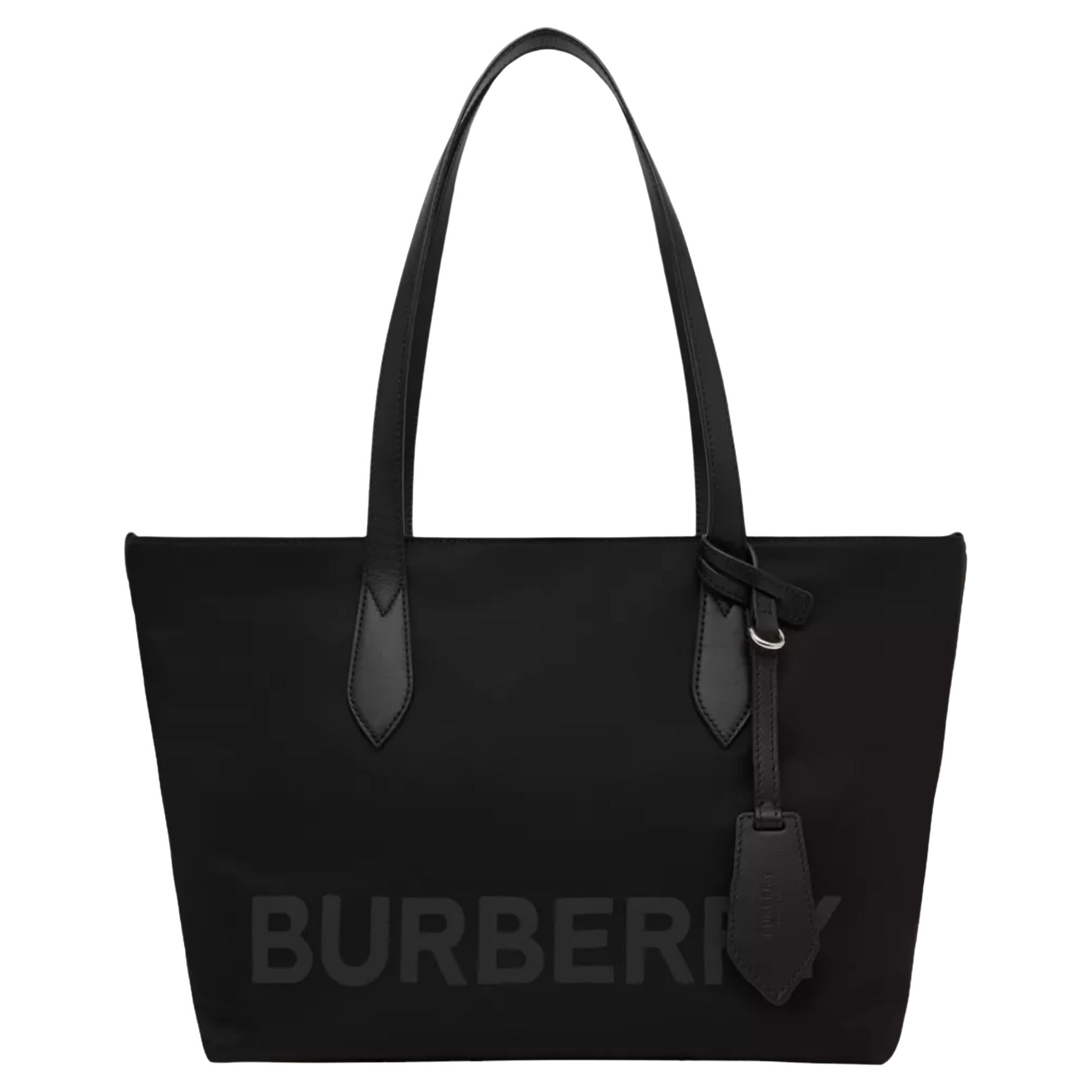 NEW Burberry Black Printed Logo Econyl Tote Shoulder Bag For Sale
