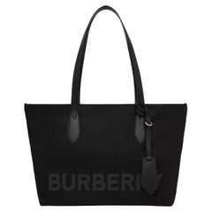 Used NEW Burberry Black Printed Logo Econyl Tote Shoulder Bag