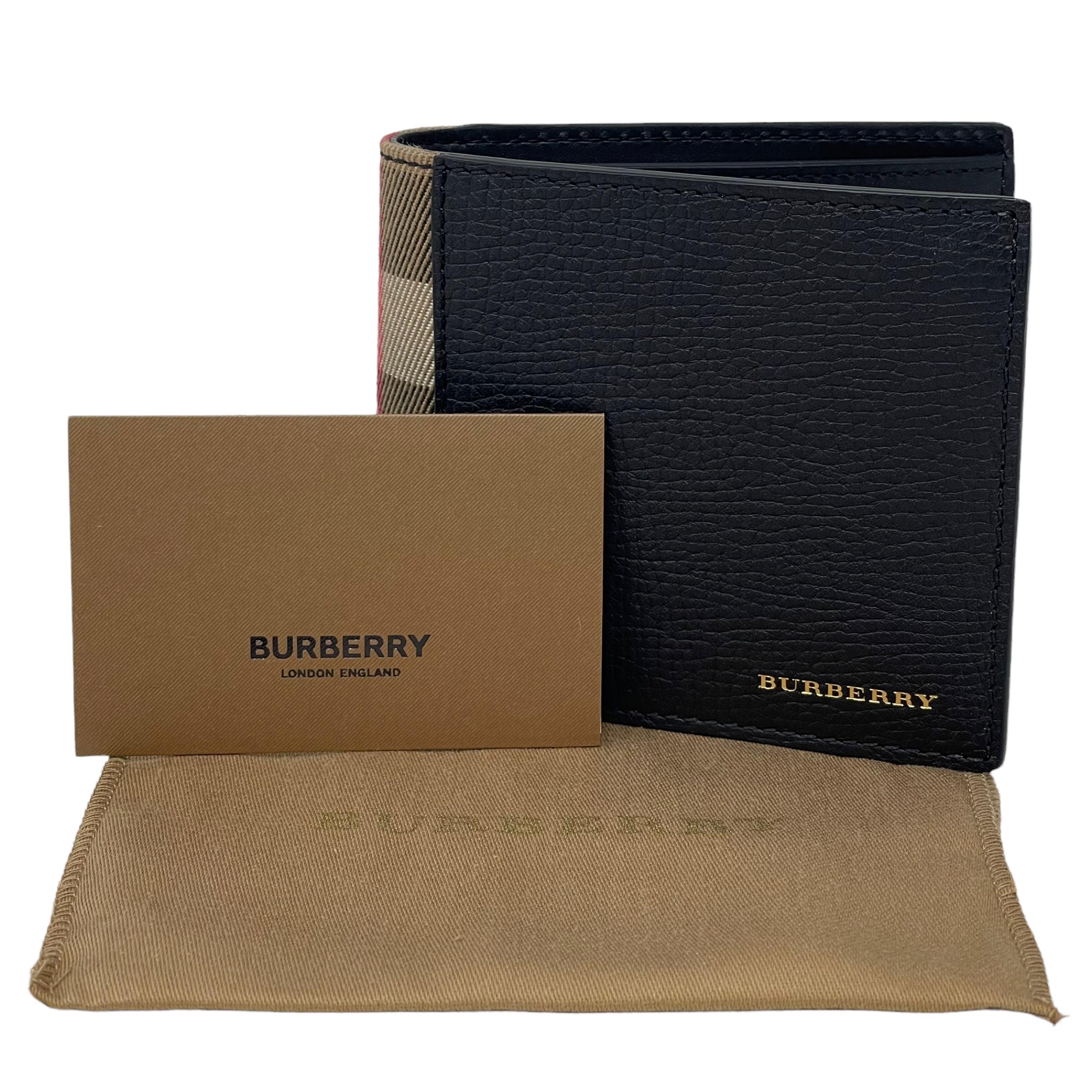 NEW Burberry Black Tartan House Check Leather Bifold Wallet For Sale 8