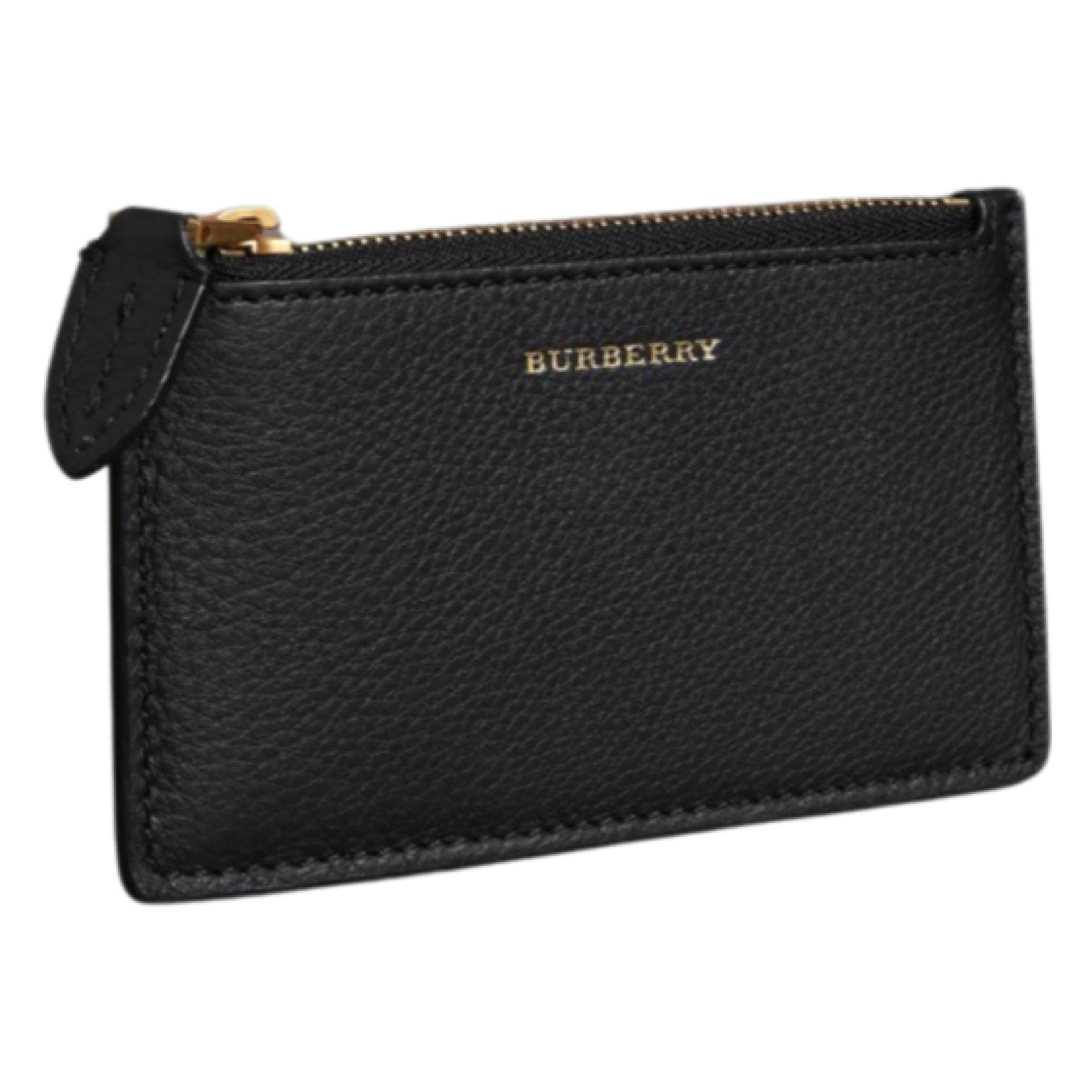 NEW Burberry Black Two-tone Zip Leather Card Holder Wallet Clutch For Sale 3
