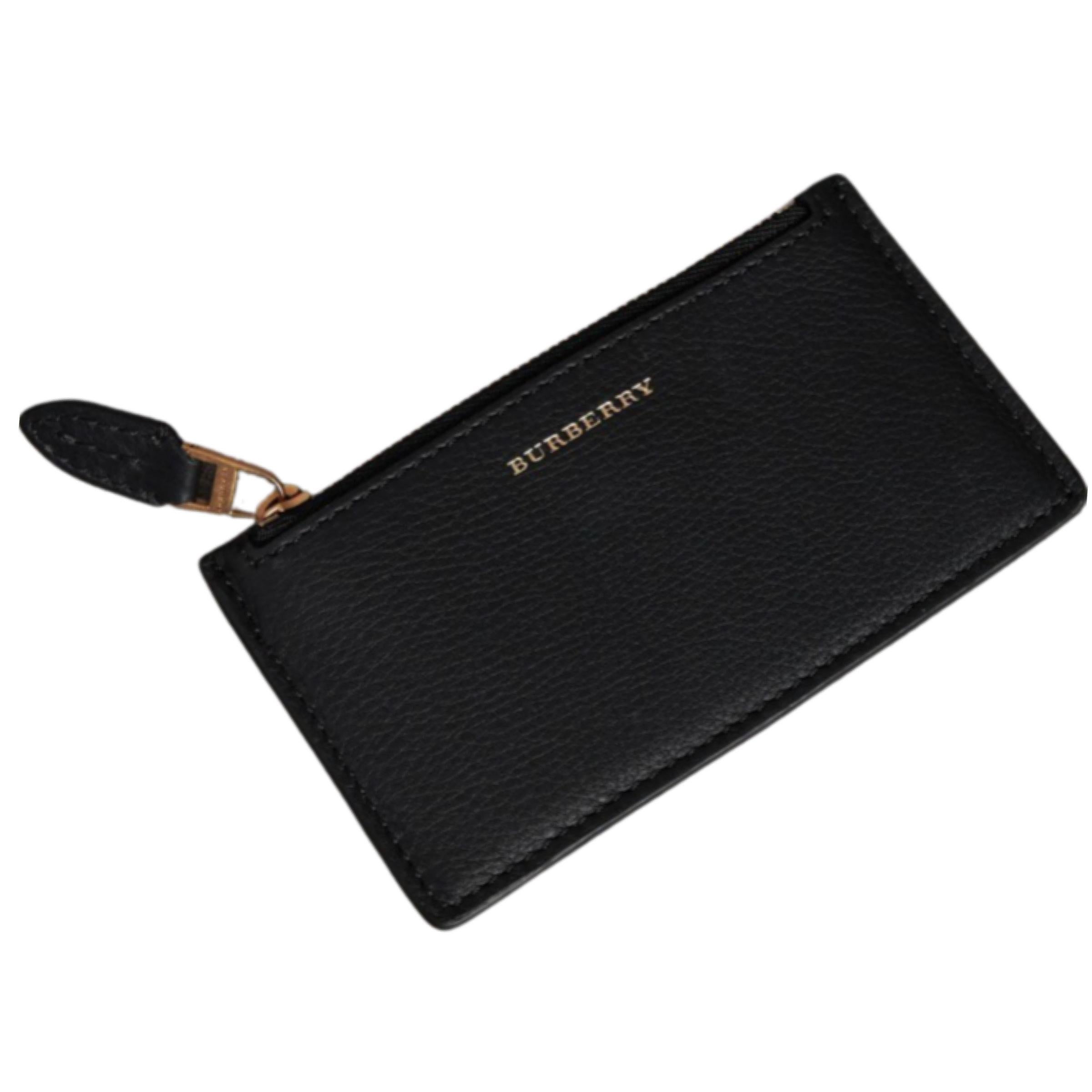NEW Burberry Black Two-tone Zip Leather Card Holder Wallet Clutch For Sale 4