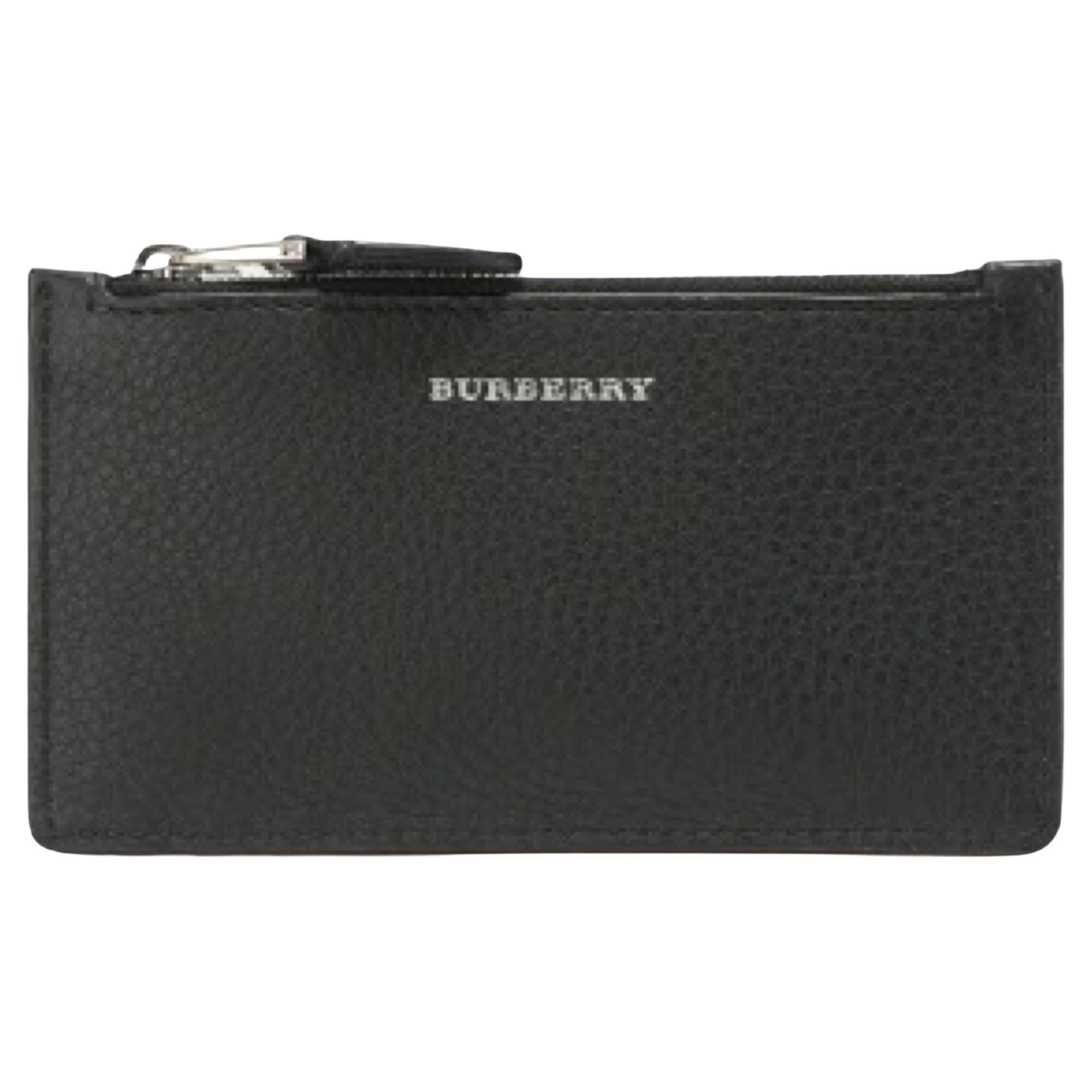 NEW Burberry Black Two-tone Zip Leather Card Holder Wallet Clutch For Sale