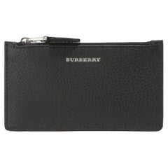 NEW Burberry Black Two-tone Zip Leather Card Holder Wallet Clutch