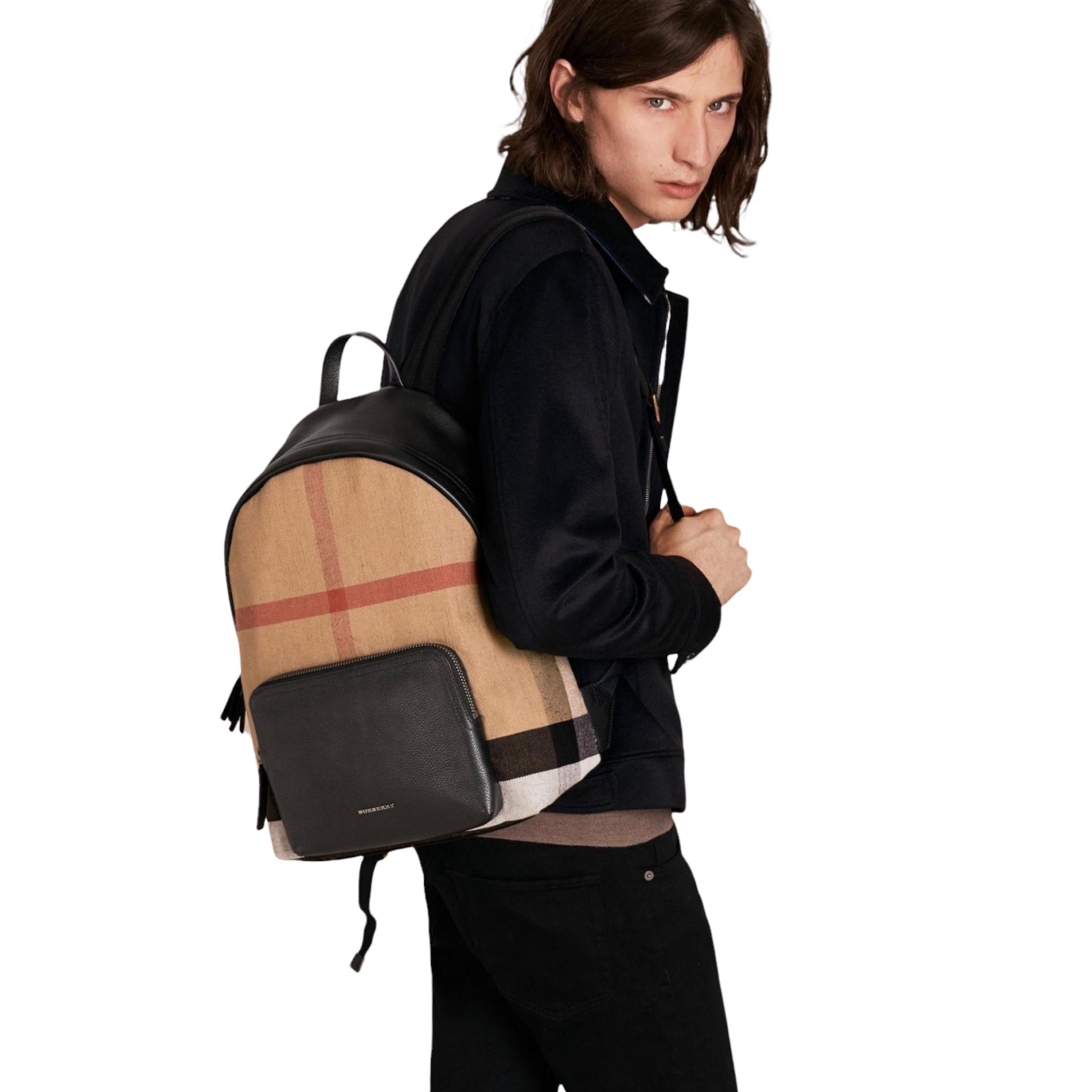 NEW Burberry Brown Abbeydale Check Canvas Backpack Rucksack Bag For Sale 11