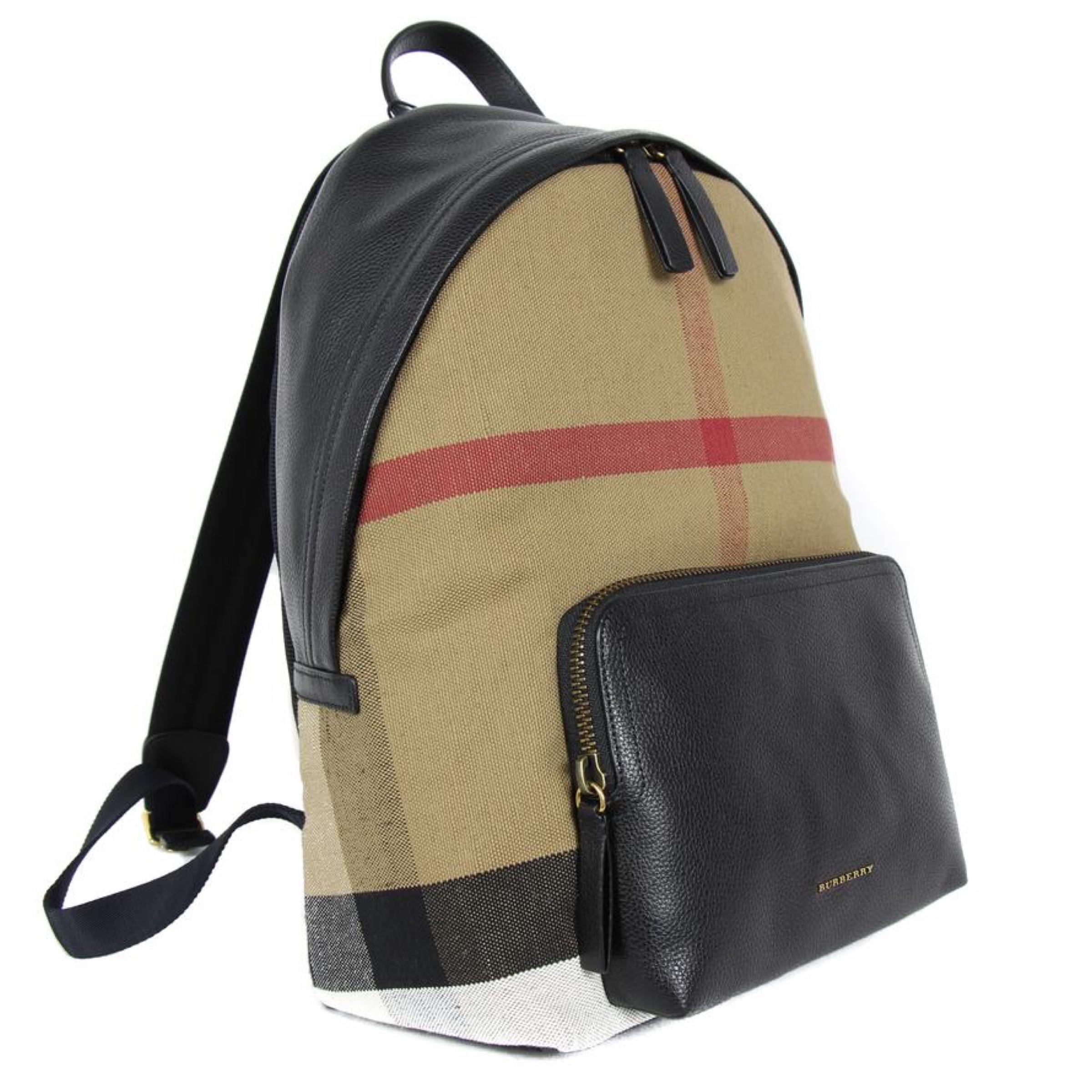 NEW Burberry Brown Abbeydale Check Canvas Backpack Rucksack Bag For Sale 1
