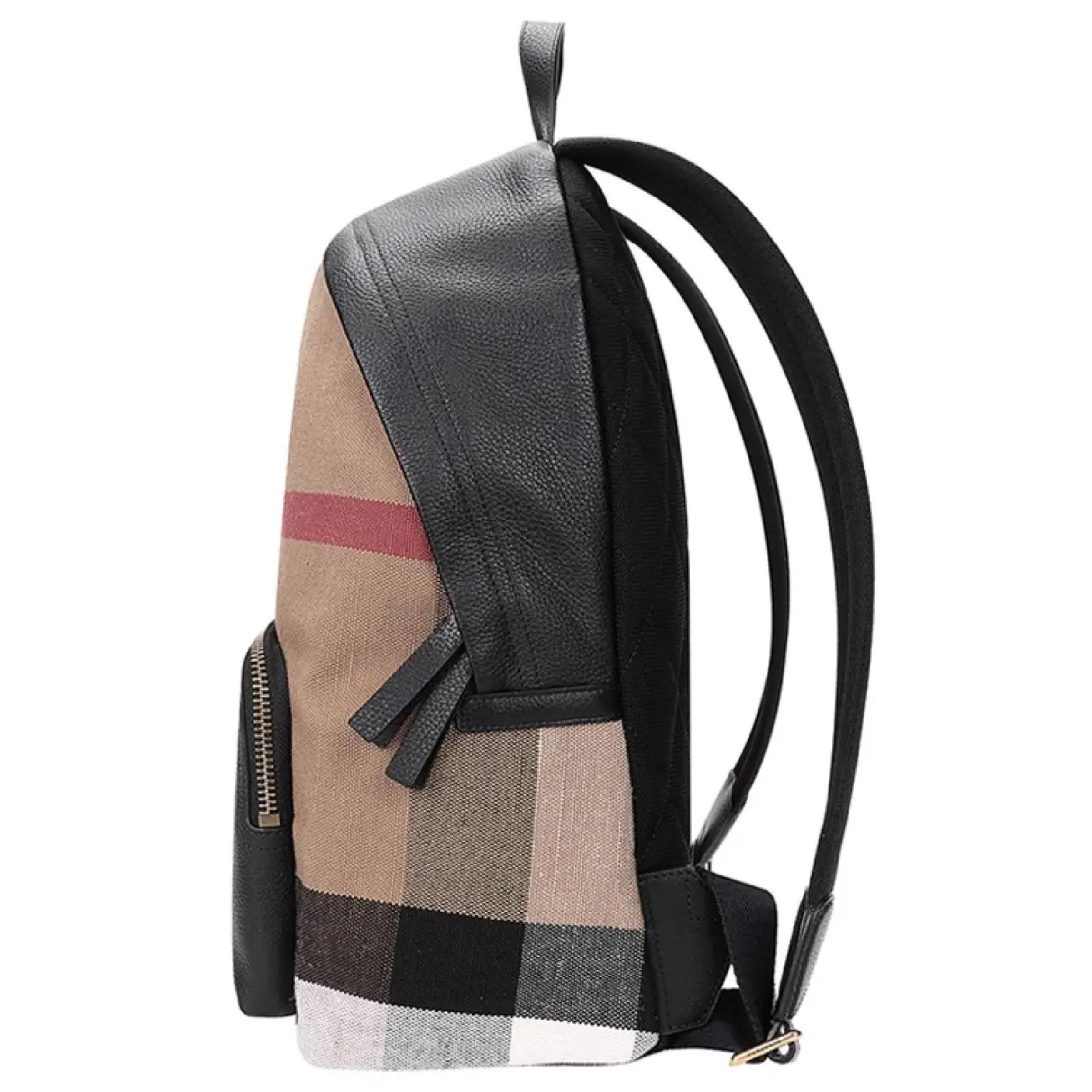NEW Burberry Brown Abbeydale Check Canvas Backpack Rucksack Bag For Sale 4