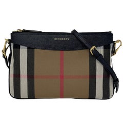 NEW Burberry Brown/Black Derby Peyton House Check Coated Canvas Clutch Crossbody