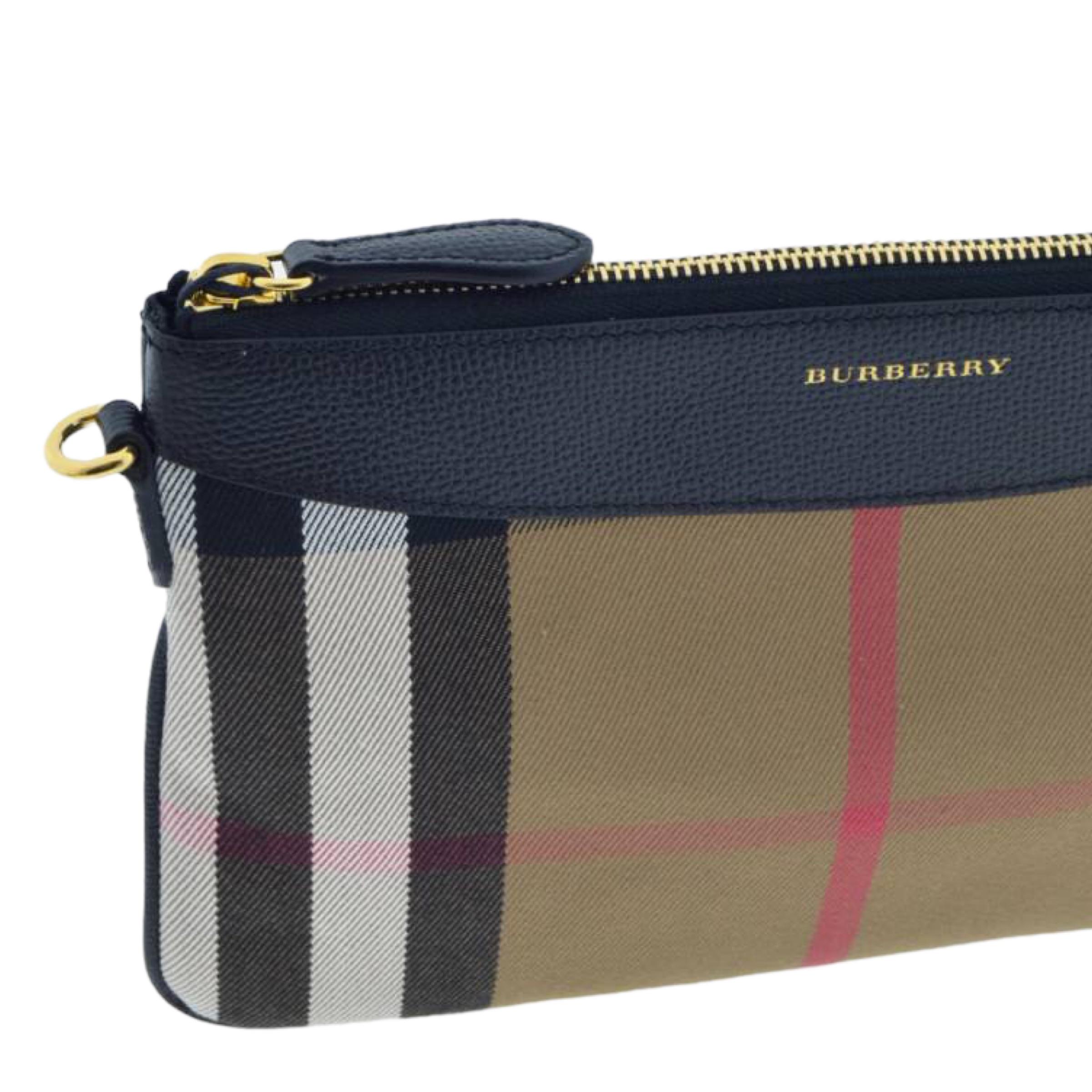 NEW Burberry Brown/Black Derby Peyton House Check Coated Canvas Clutch Crossbody For Sale 2