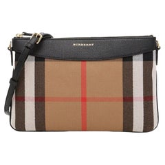 NEW Burberry Brown/Black Derby Peyton House Check Coated Canvas Clutch Crossbody