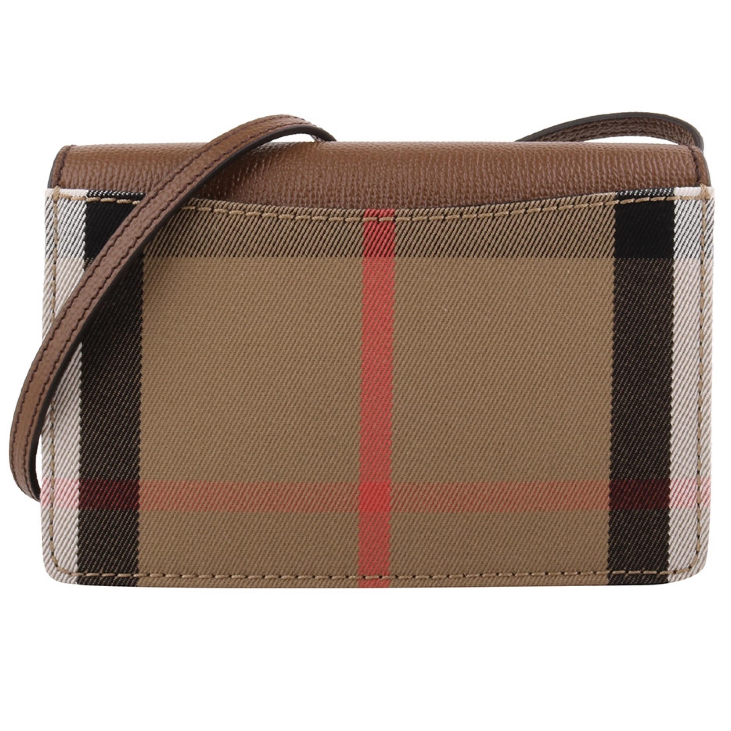 NEW Burberry Brown Hampshire Check Leather Crossbody Bag For Sale at ...