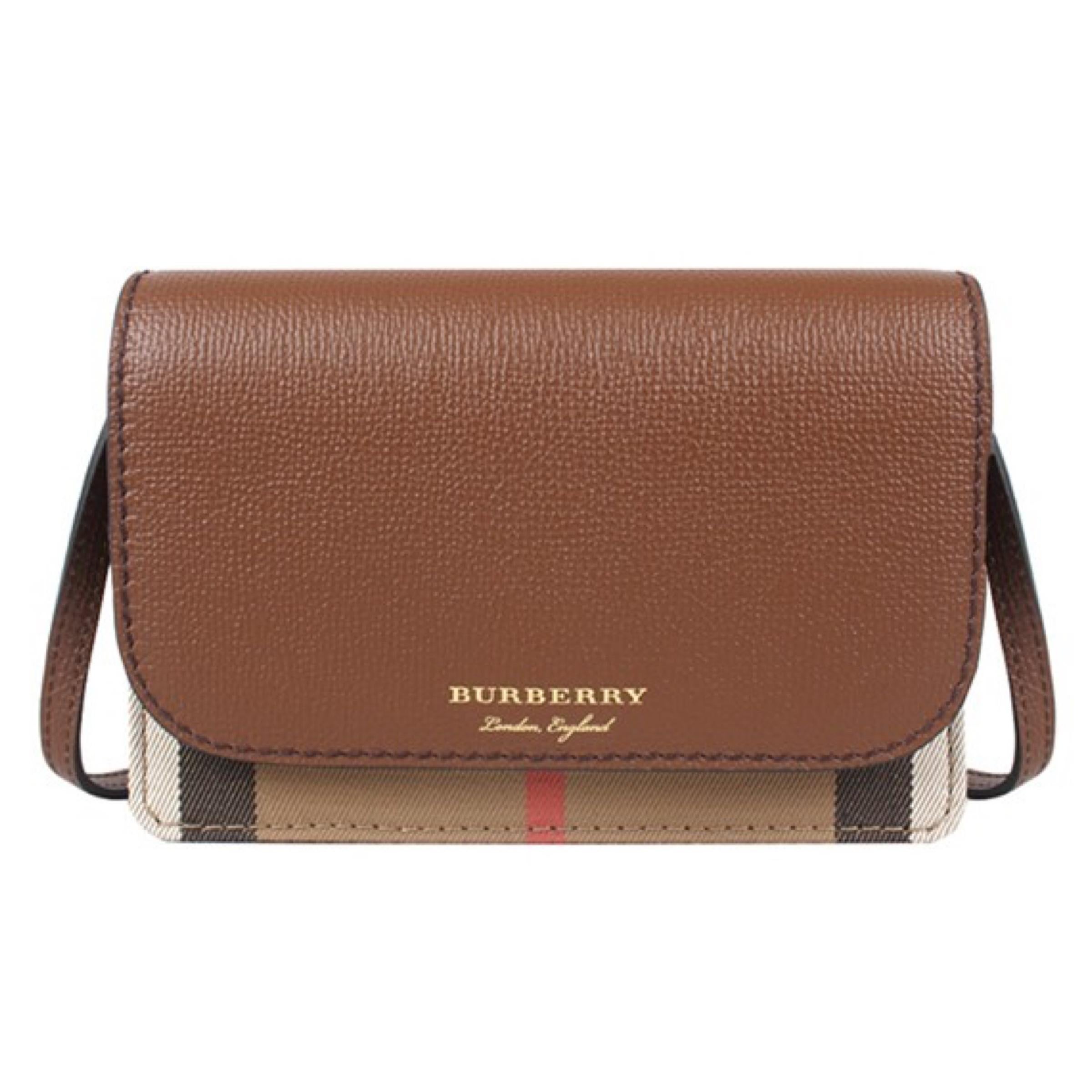 NEW Burberry Brown Hampshire Check Leather Crossbody Bag For Sale at