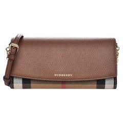 NEW Burberry Brown Henley House Check Leather Clutch Crossbody Bag