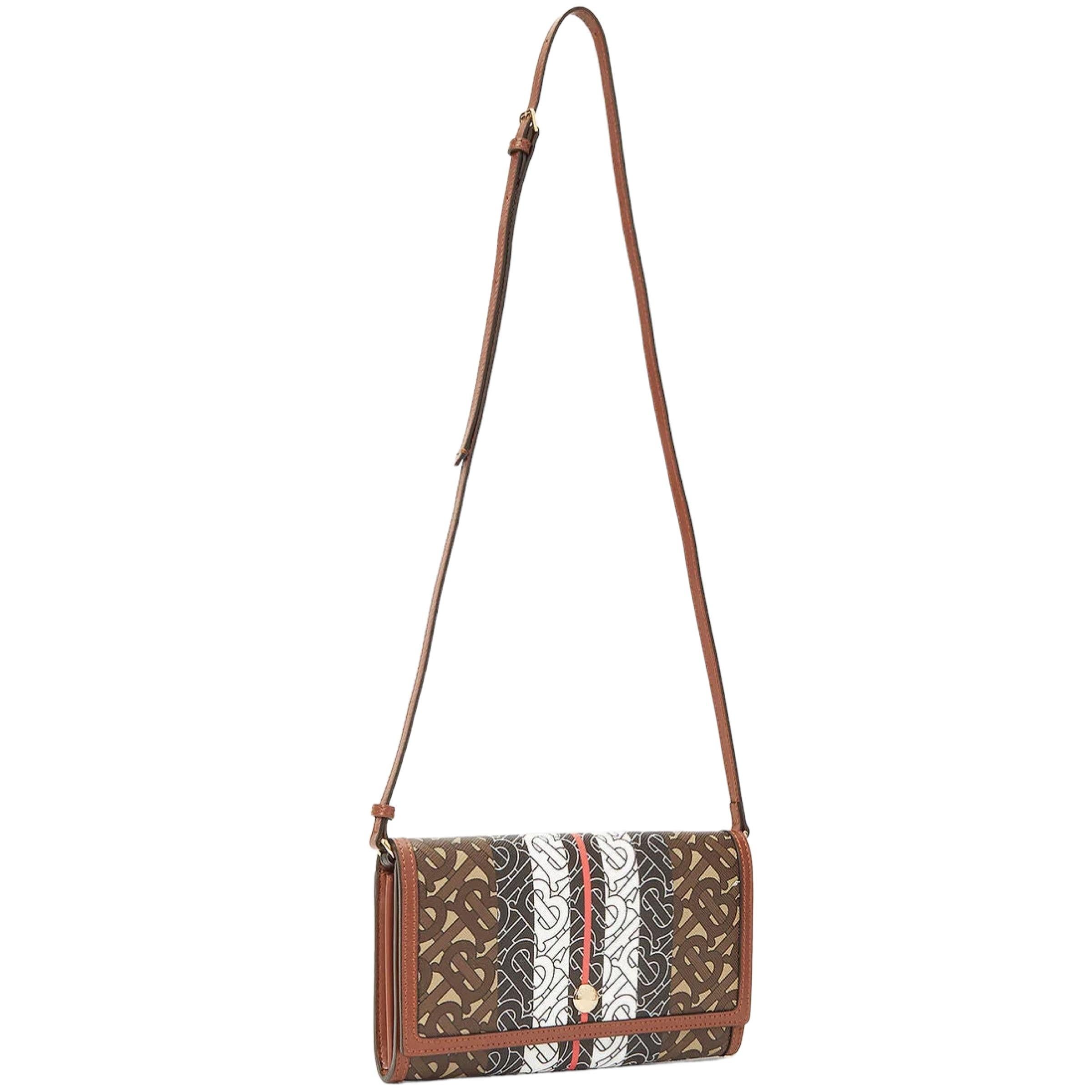 NEW Burberry Brown Monogram Stripe Canvas Clutch Crossbody Bag For Sale 5