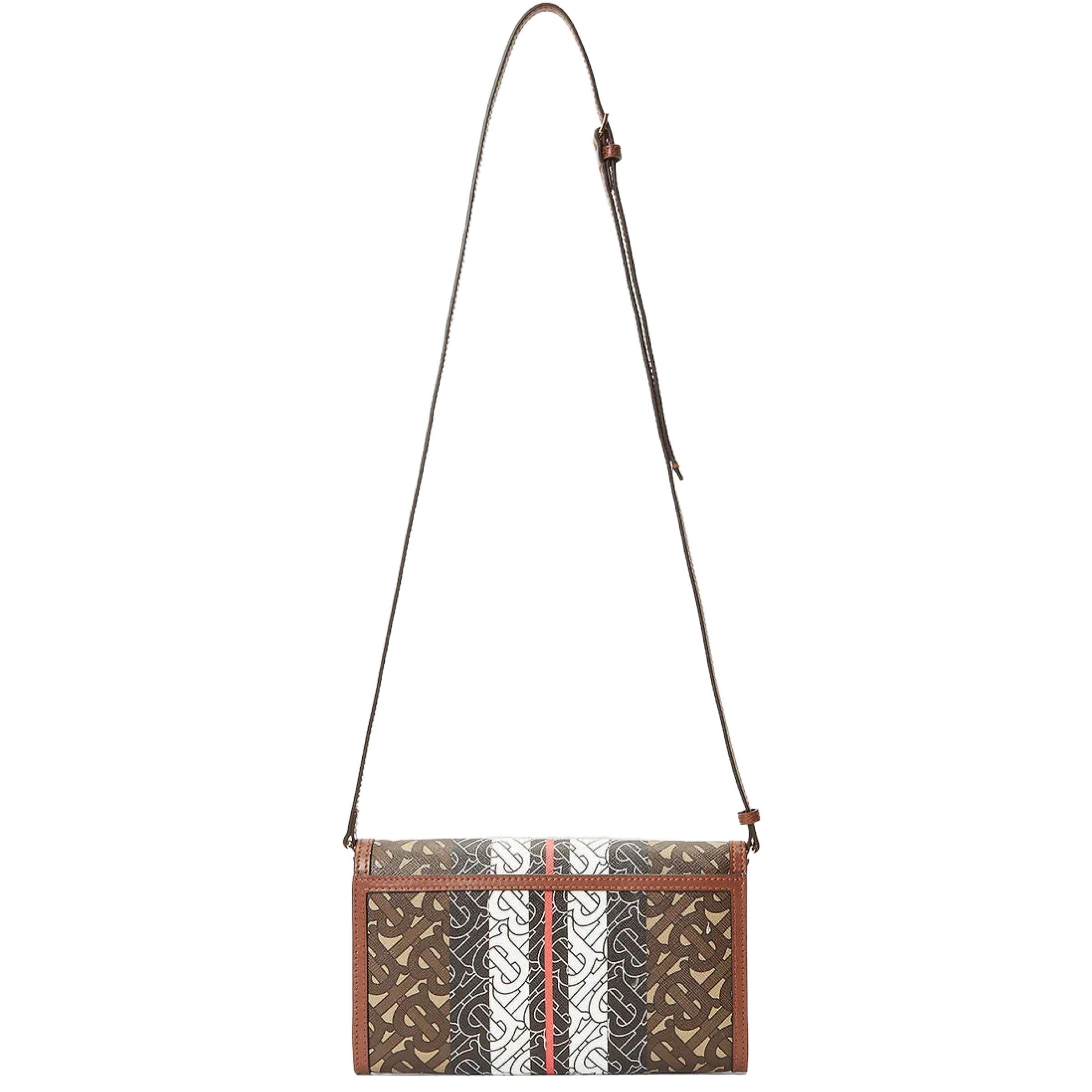 NEW Burberry Brown Monogram Stripe Canvas Clutch Crossbody Bag For Sale 6
