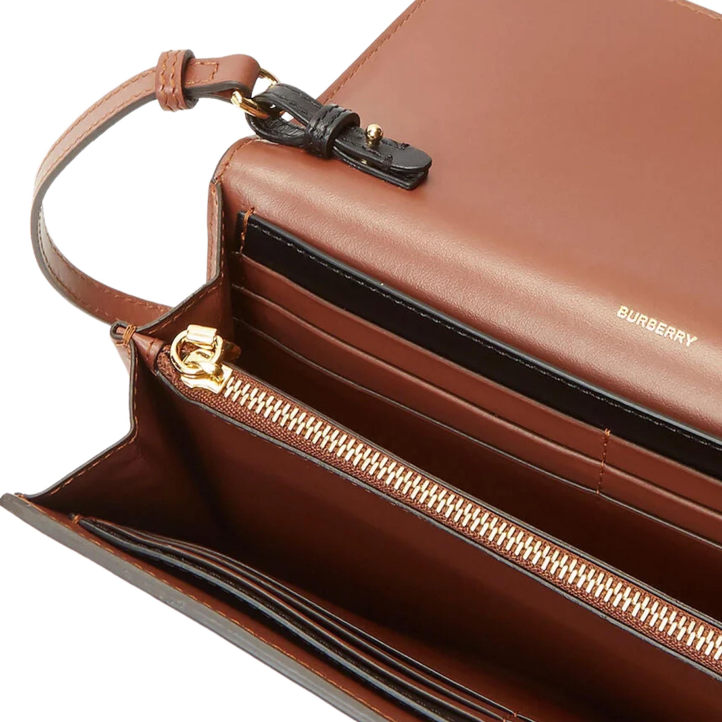 NEW Burberry Brown Monogram Stripe Canvas Clutch Crossbody Bag For Sale 9