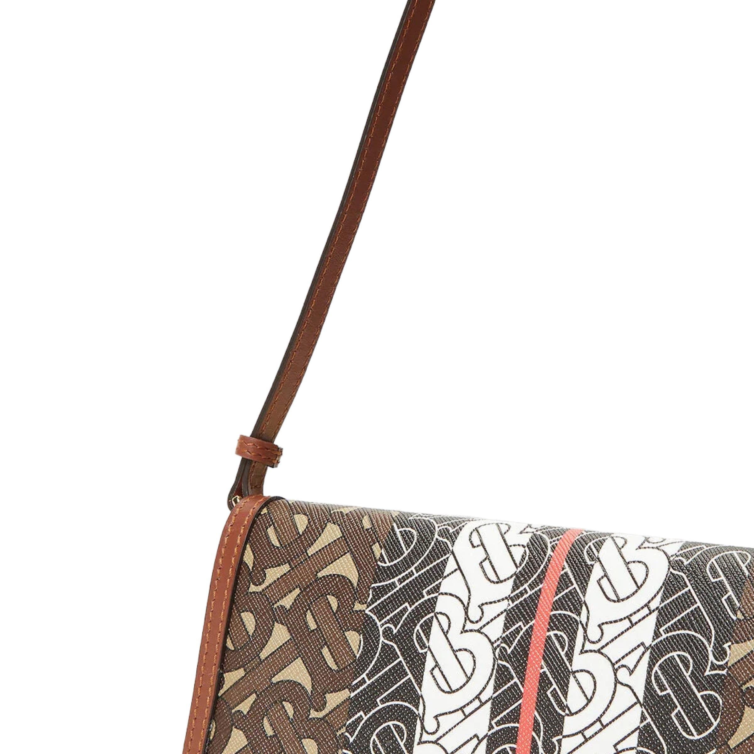 NEW Burberry Brown Monogram Stripe Canvas Clutch Crossbody Bag For Sale 10
