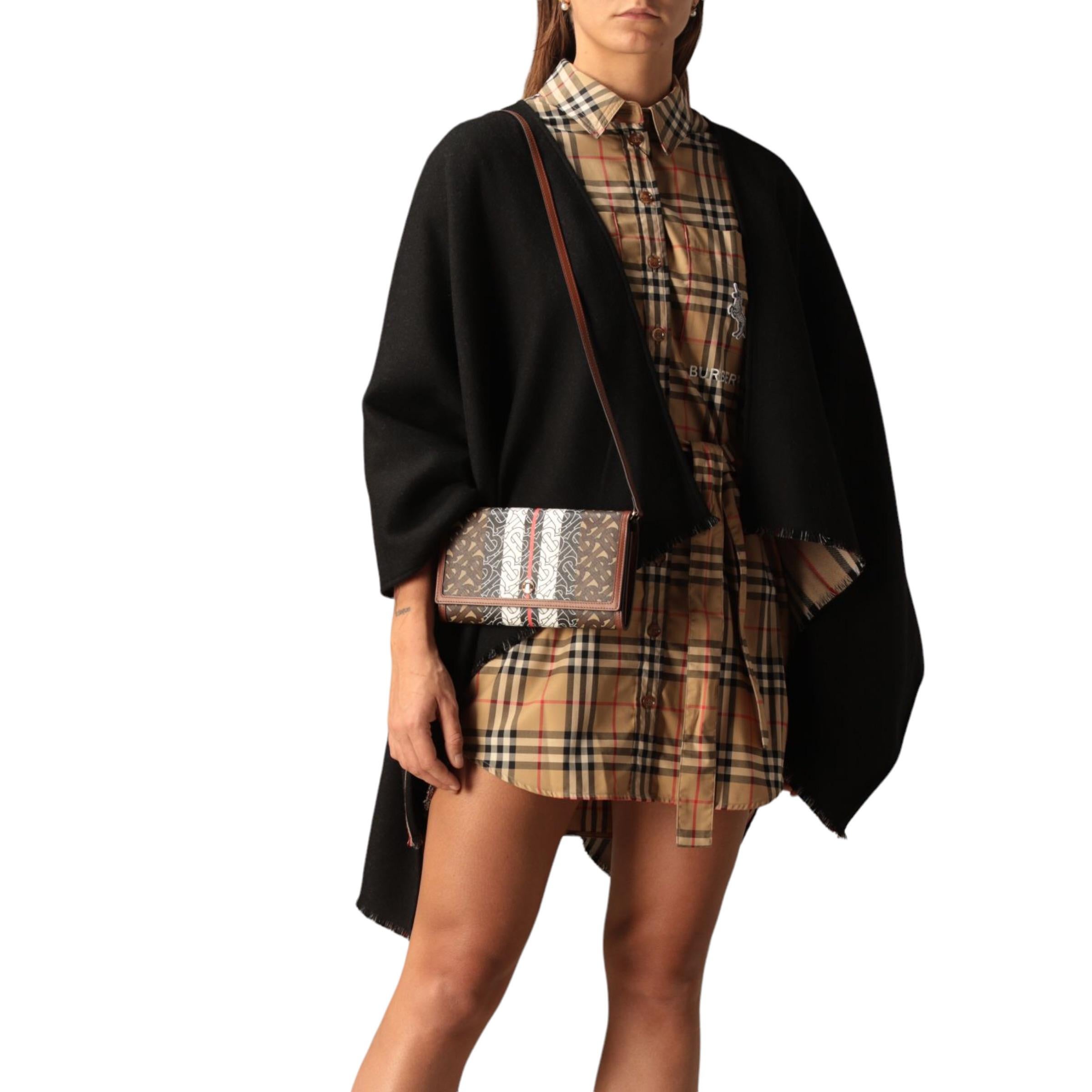 NEW Burberry Brown Monogram Stripe Canvas Clutch Crossbody Bag For Sale 13