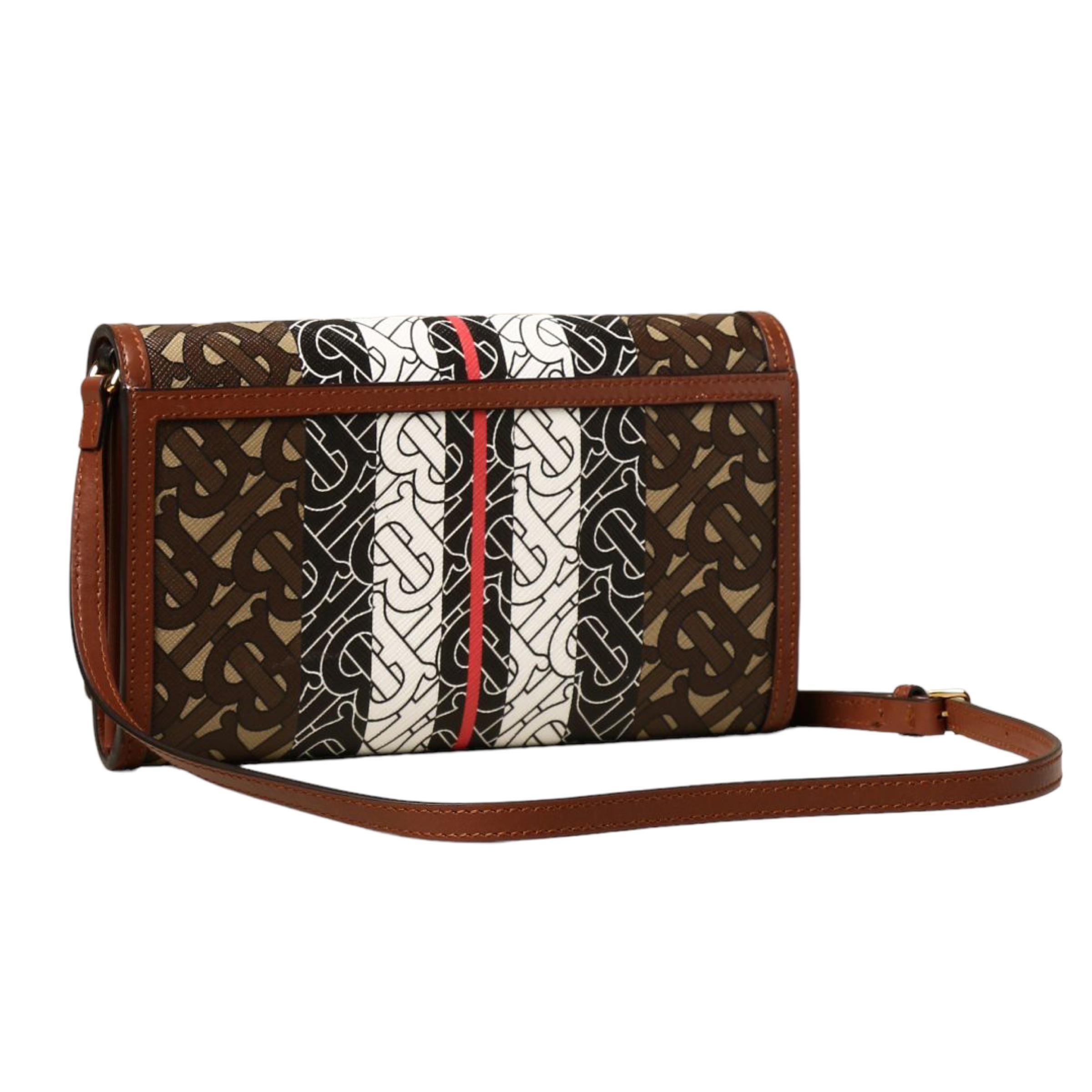 NEW Burberry Brown Monogram Stripe Canvas Clutch Crossbody Bag For Sale 2
