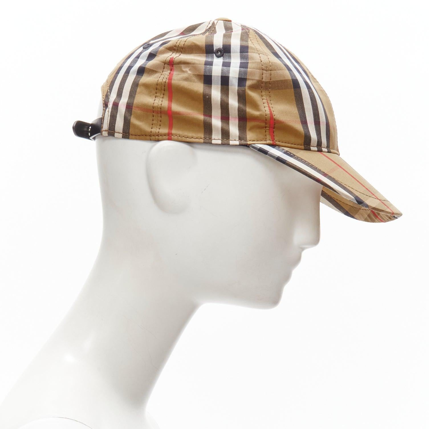 new BURBERRY House Check brown cotton adjustable leather strap dad cap S In New Condition For Sale In Hong Kong, NT