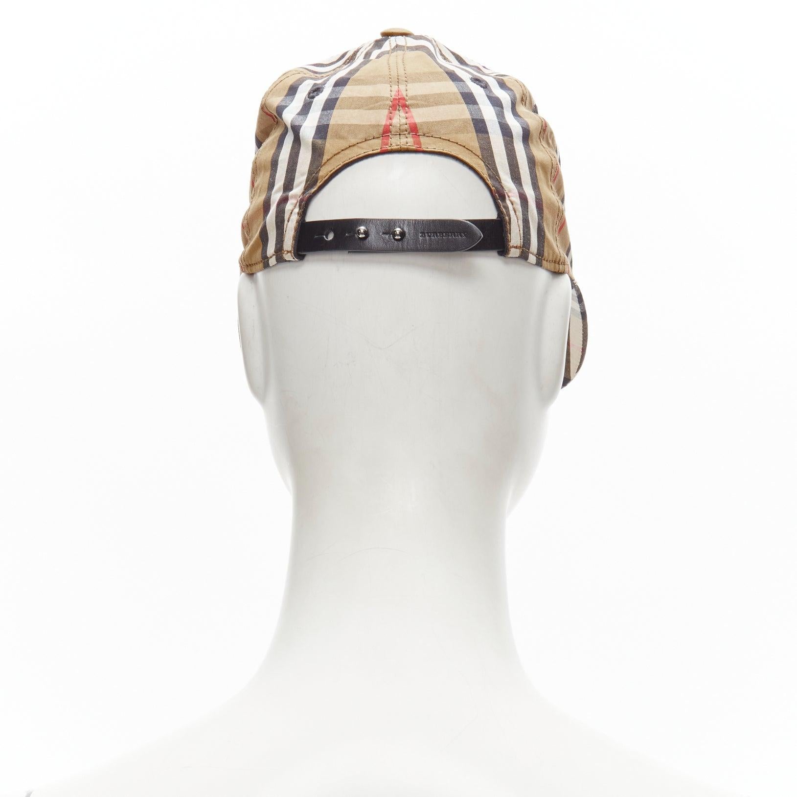 new BURBERRY House Check brown cotton adjustable leather strap dad cap S Neuf - En vente à Hong Kong, NT