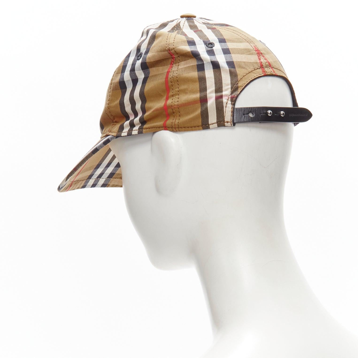 new BURBERRY House Check brown cotton adjustable leather strap dad cap S For Sale 1