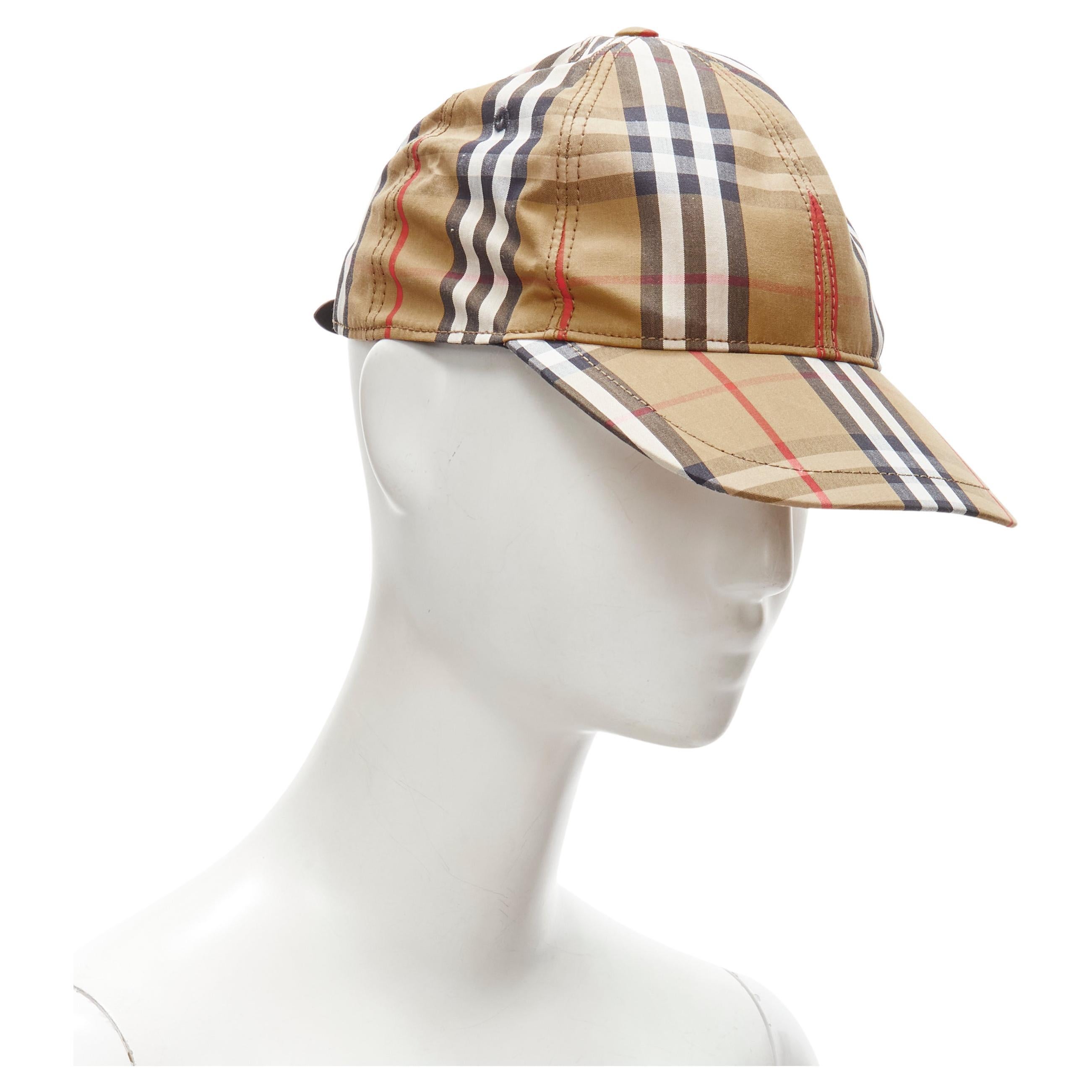 new BURBERRY House Check brown cotton adjustable leather strap dad cap S  For Sale at 1stDibs