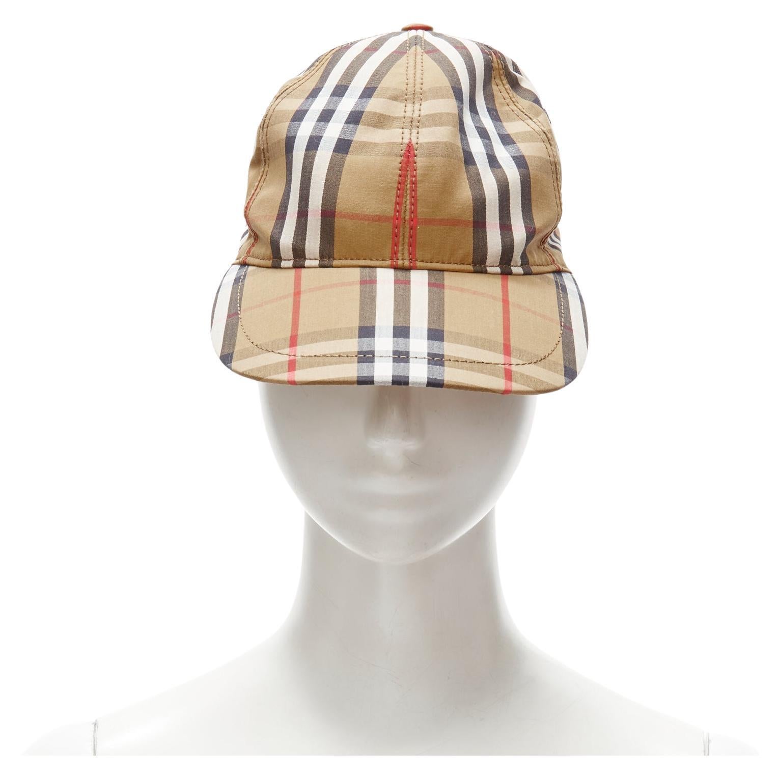 new BURBERRY House Check brown cotton adjustable leather strap dad cap S For Sale
