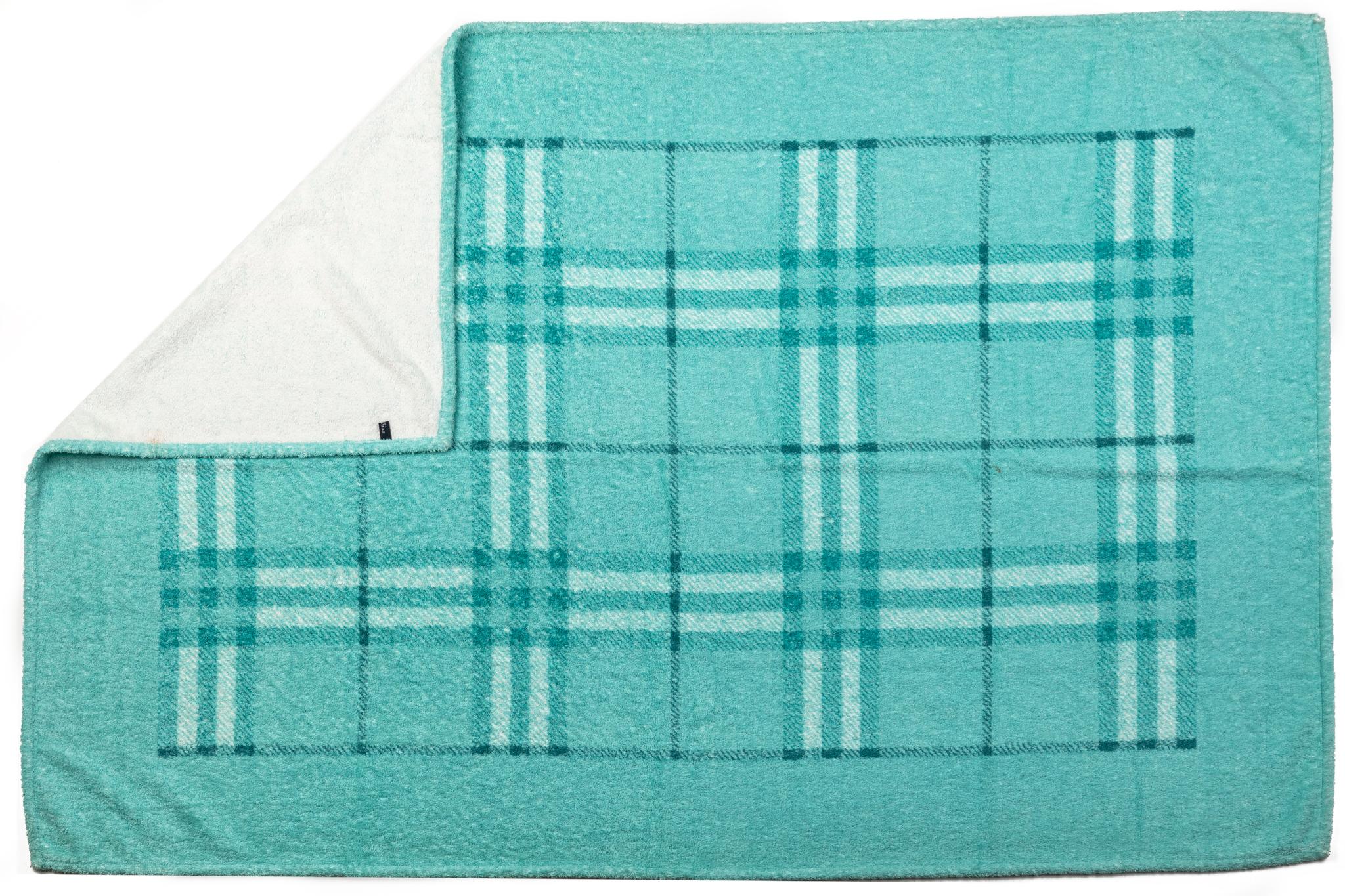 Burberry brand new 100% cotton beach towel in turquoise checkered pattern. Care tag attached.
