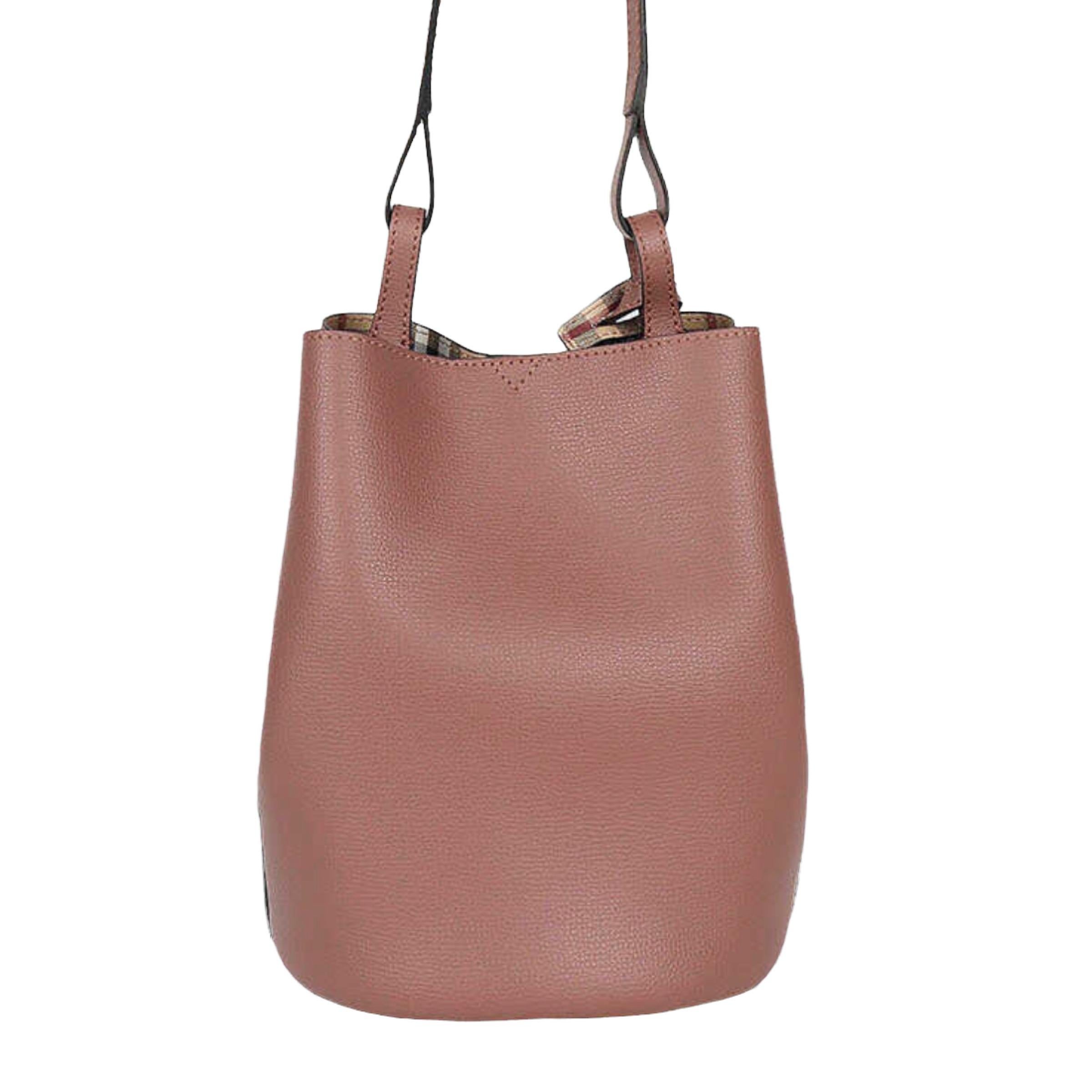 Women's NEW Burberry Pink Haymarket Lone Small Leather Crossbody Bucket Bag