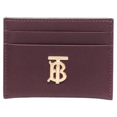 New Burberry Red Maroon TB Plaque Leather Card Holder Wallet