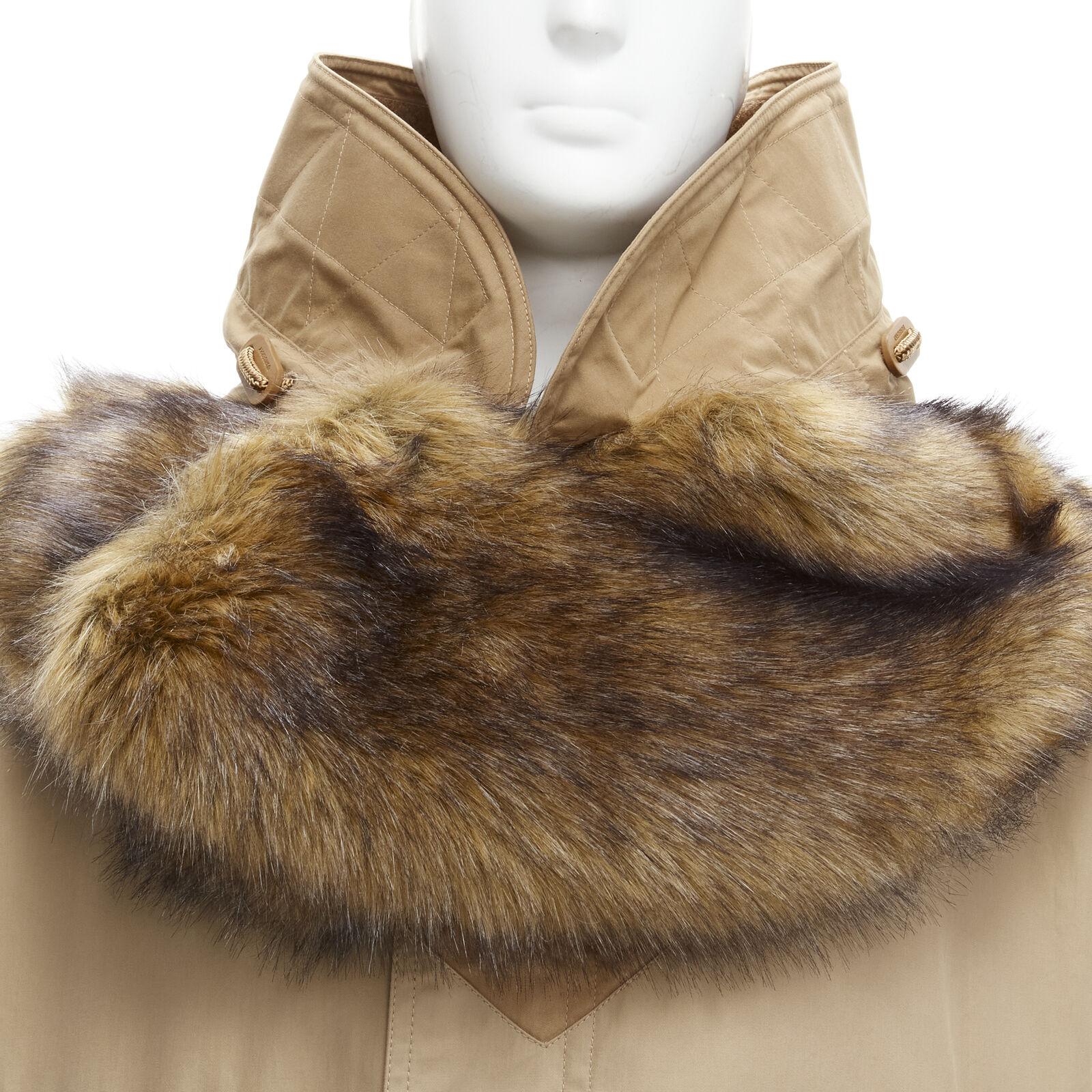 new BURBERRY RICCARDO TISCI 2019 warm walnut gabardine faux fur anorak EU52 XL For Sale 3