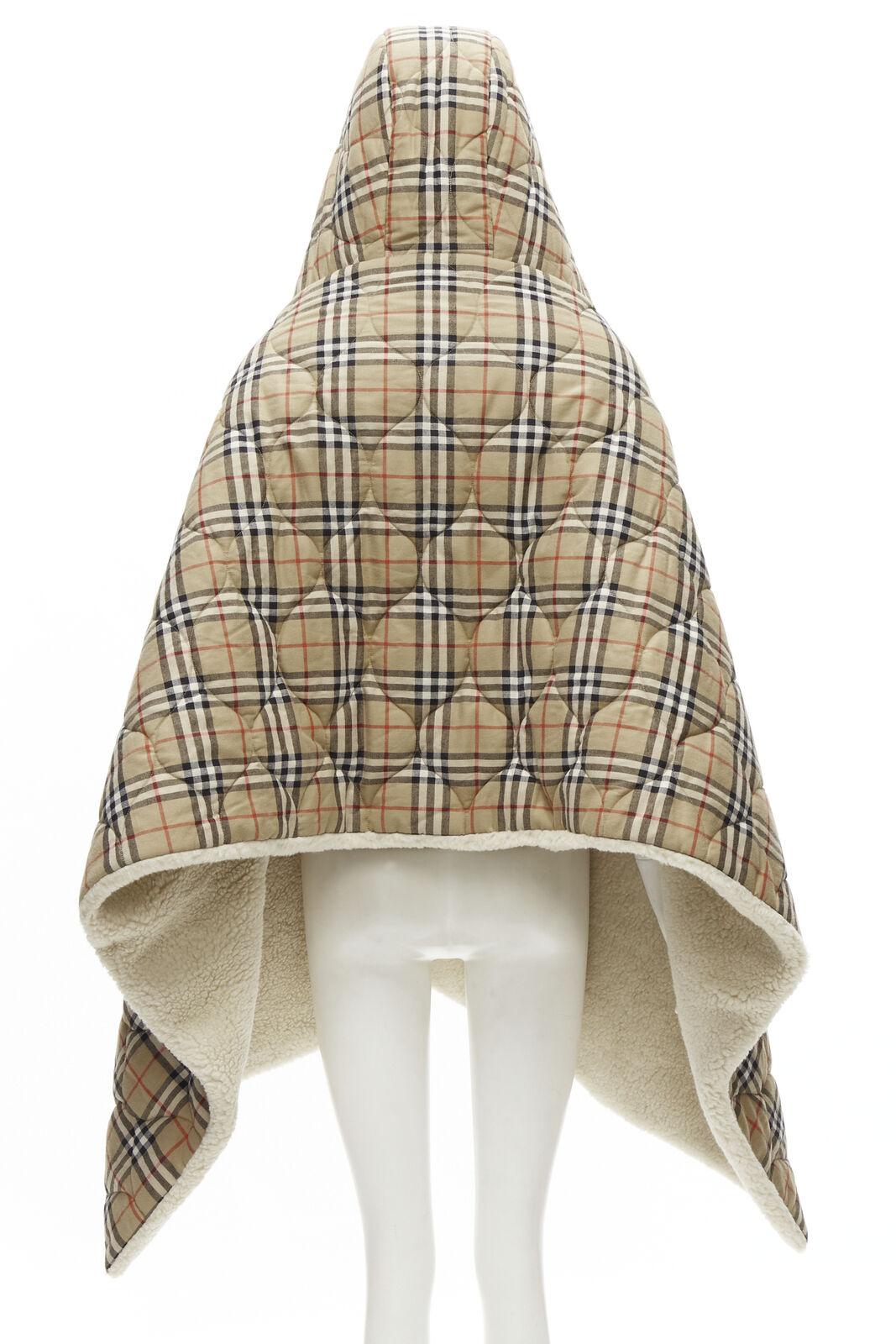new BURBERRY RICCARDO TISCI Check flannel fleece hooded padded stole shawl 6