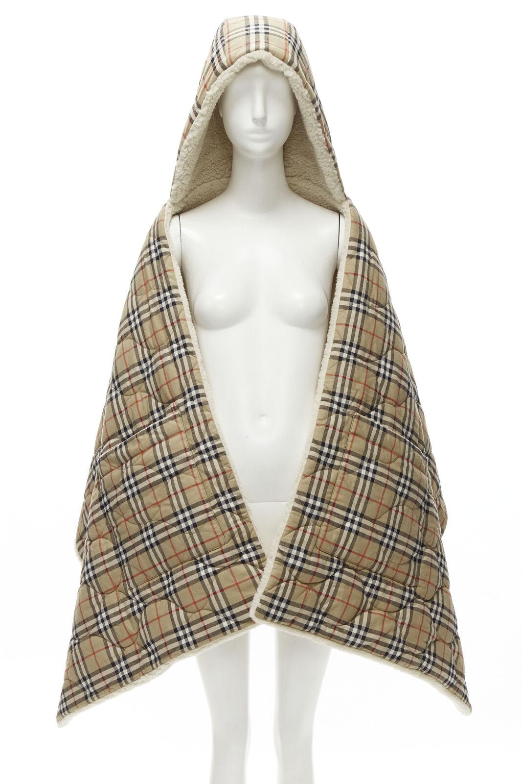 new BURBERRY RICCARDO TISCI Check flannel fleece hooded padded stole shawl 4
