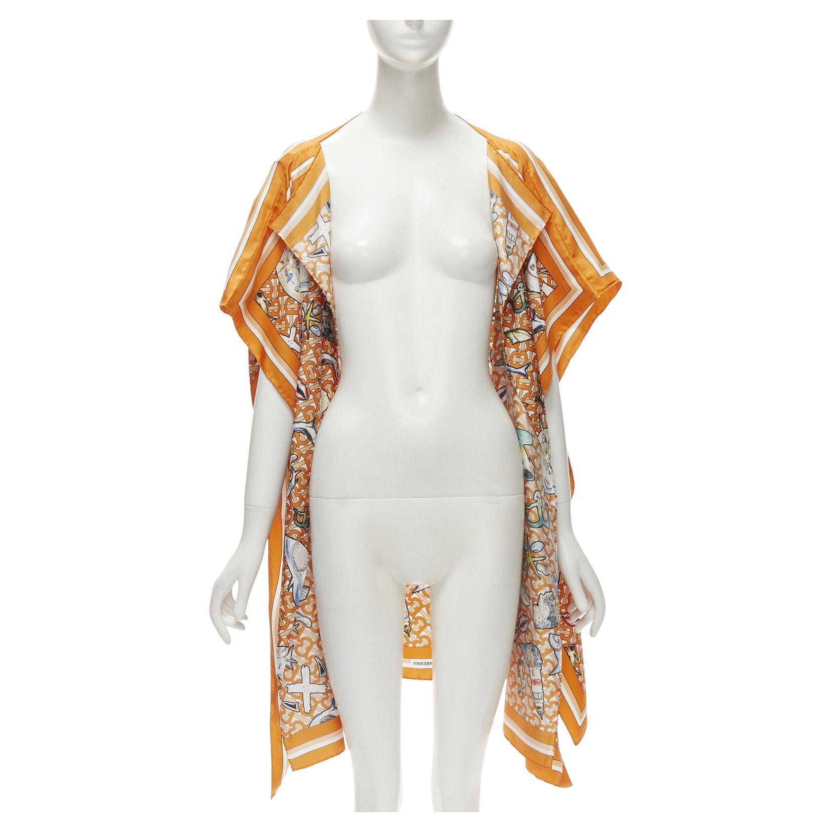 new BURBERRY RICCARDO TISCI Marine TB monogram 100% silk orange scarf jacket For Sale