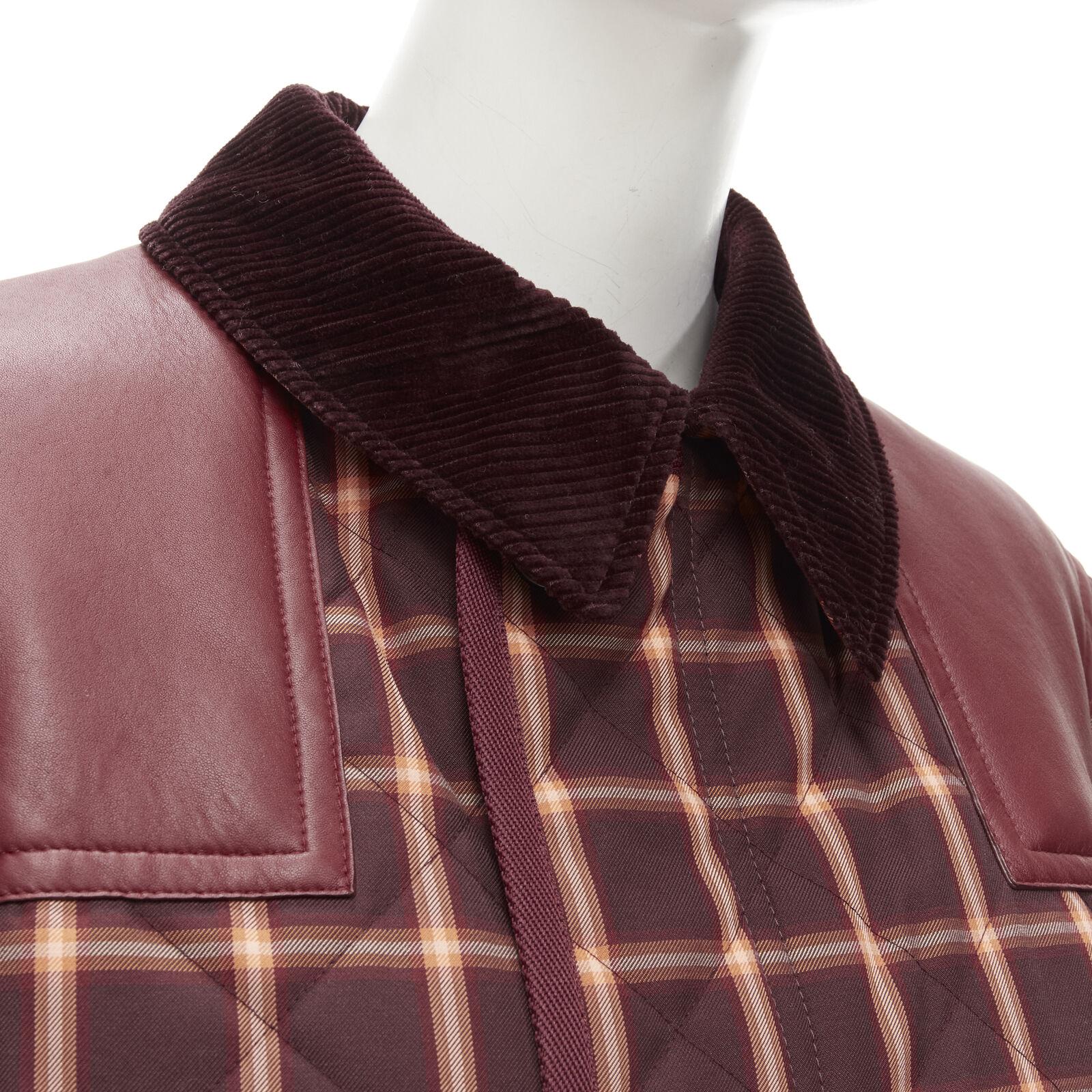 new BURBERRY RICCARDO TISCI Reversible Burgundy Check leather patch jacket XS For Sale 2