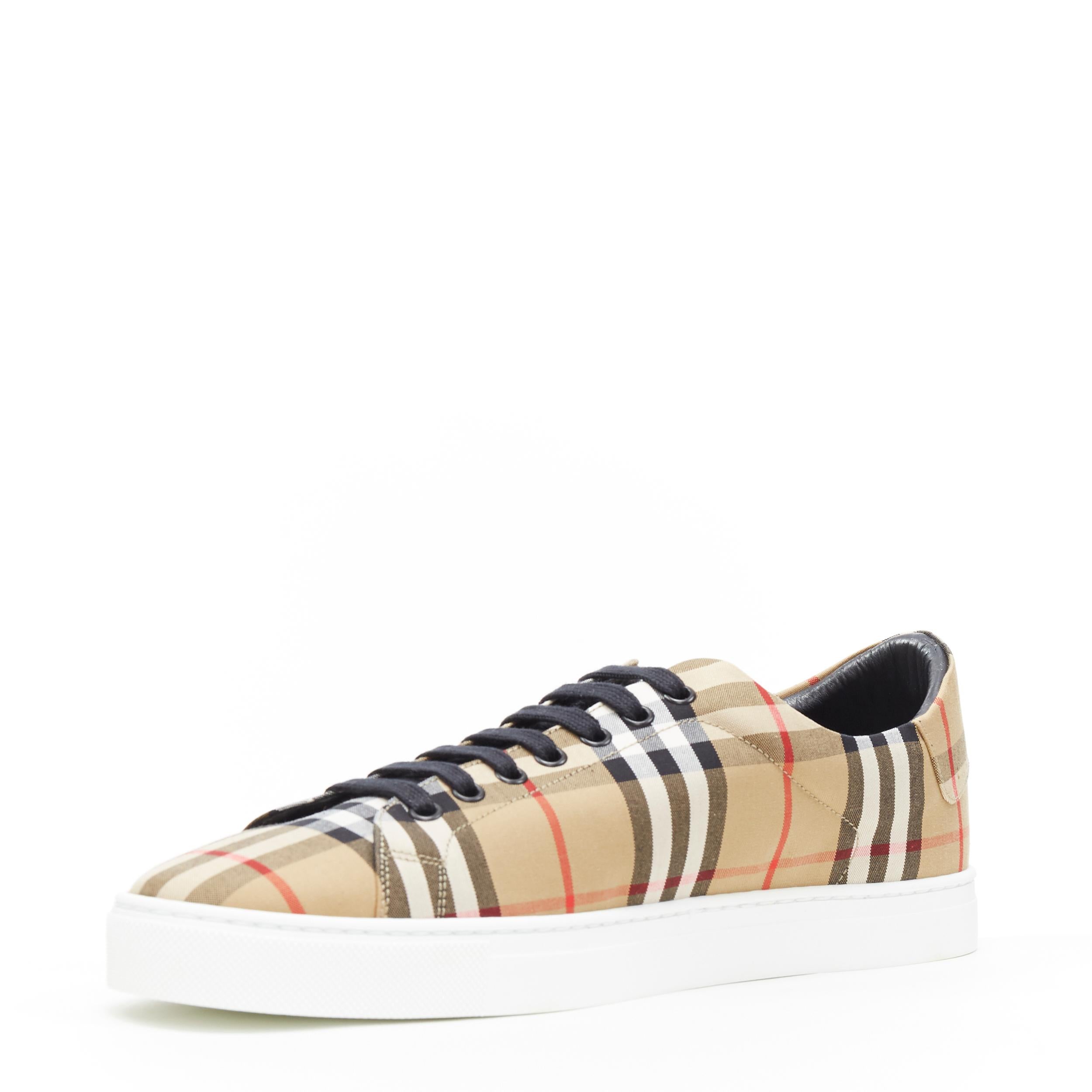 house check cotton and leather sneakers