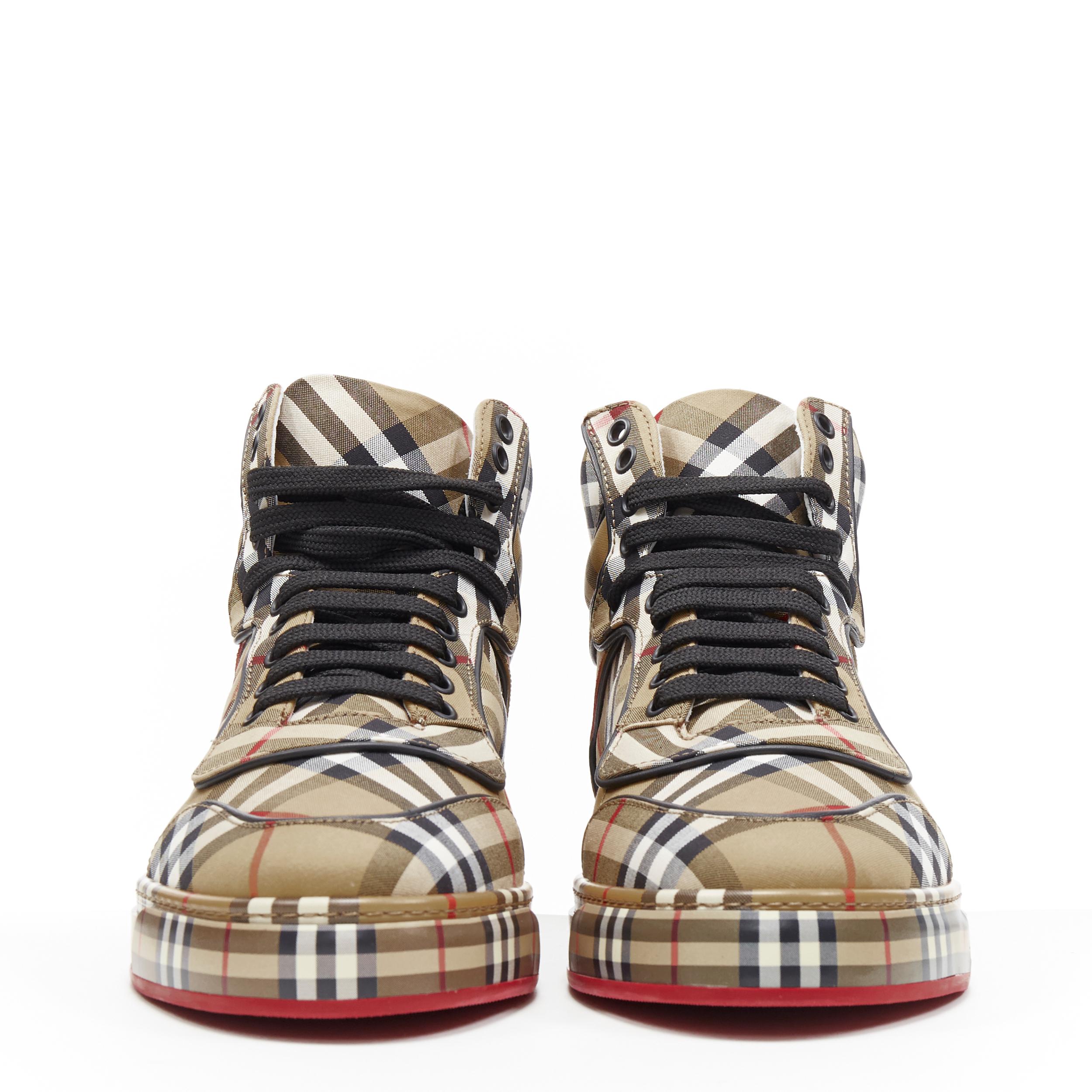 new BURBERRY TISCI Redford Antique Yellow House Check high top sneakers EU42 In New Condition In Hong Kong, NT