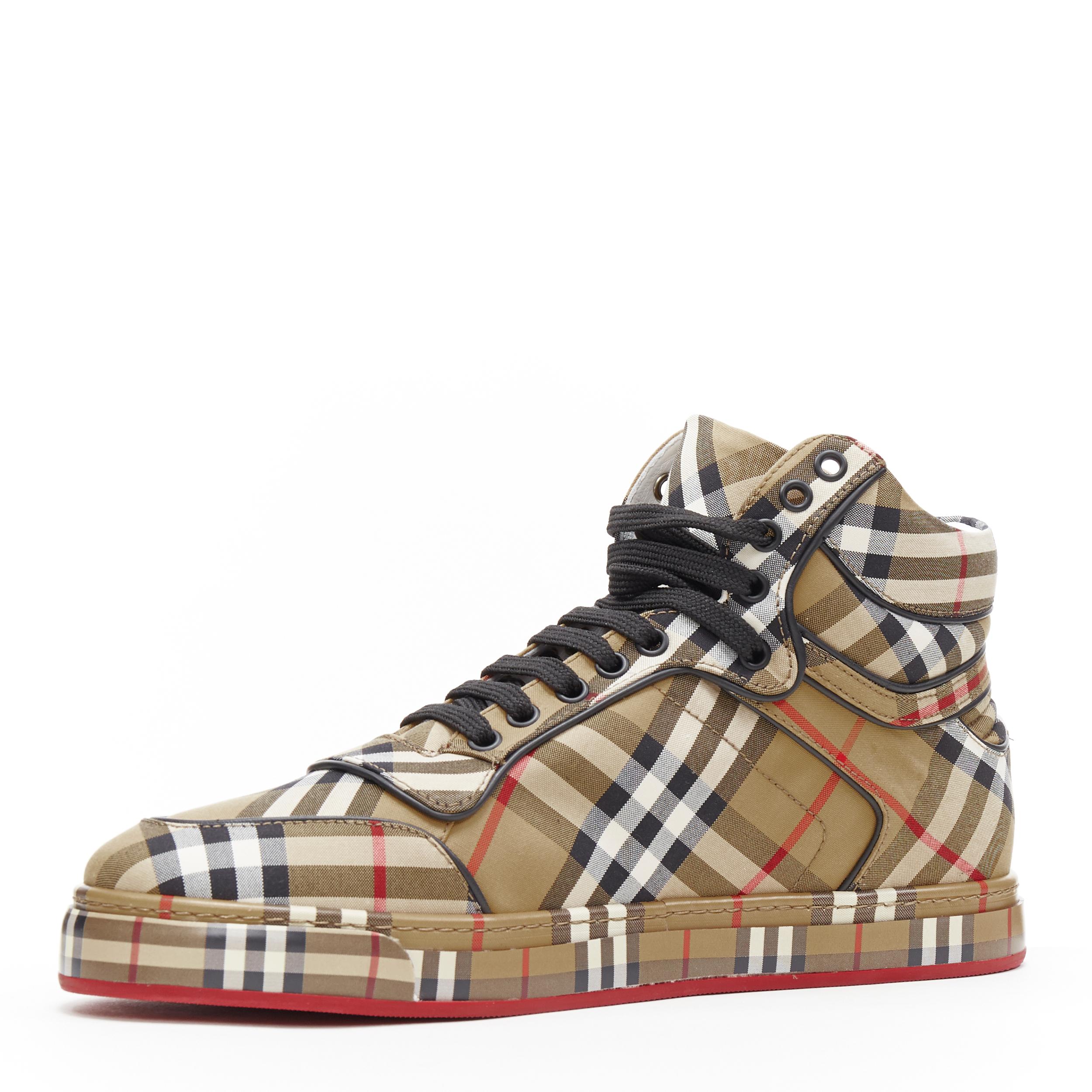 Men's new BURBERRY TISCI Redford Antique Yellow House Check high top sneakers EU42