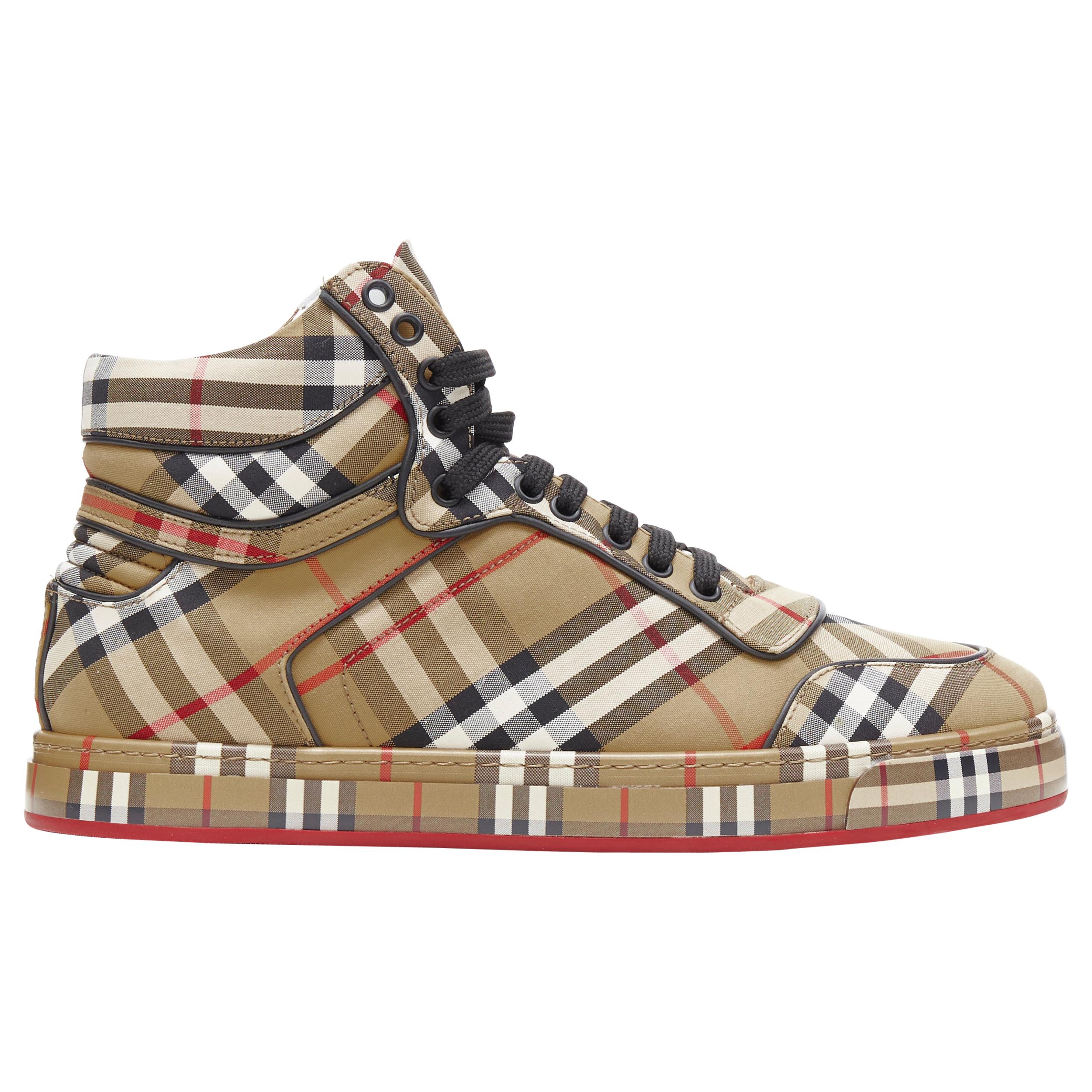 new BURBERRY TISCI Redford Antique Yellow House Check high top sneakers EU45